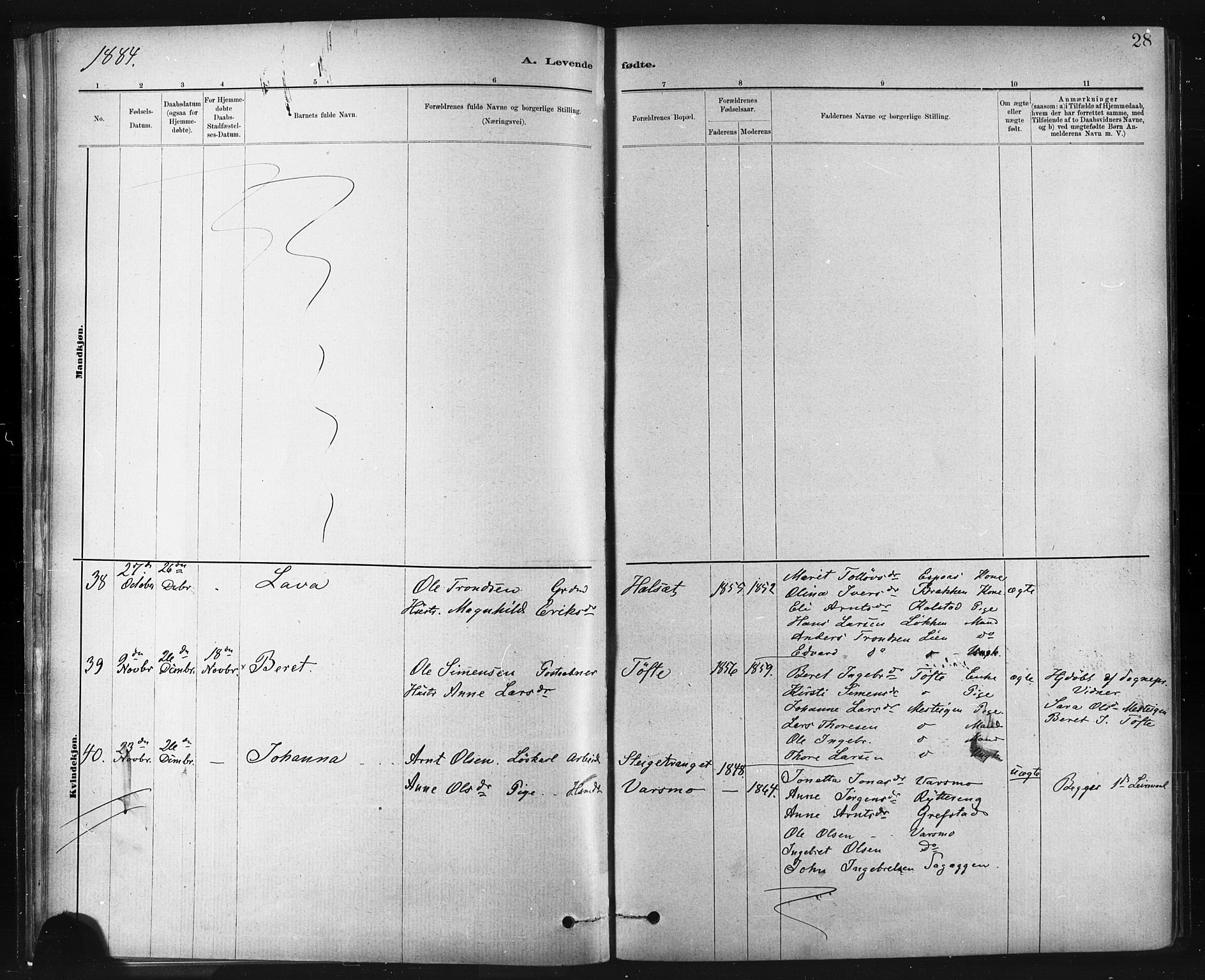 Ministerialprotokoller, klokkerbøker og fødselsregistre - Sør-Trøndelag, SAT/A-1456/672/L0857: Parish register (official) no. 672A09, 1882-1893, p. 28