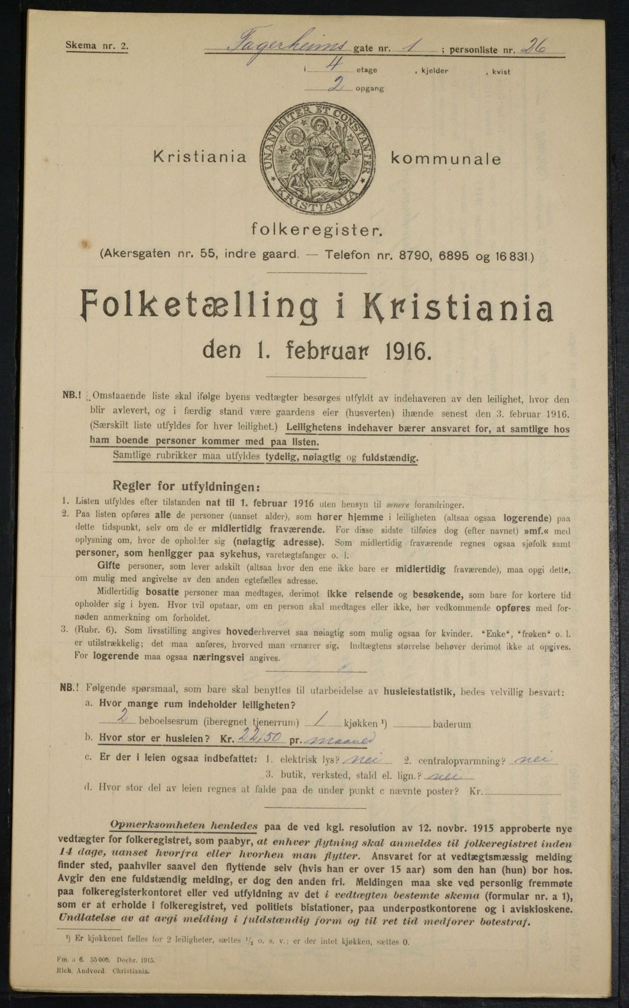 OBA, Municipal Census 1916 for Kristiania, 1916, p. 23450