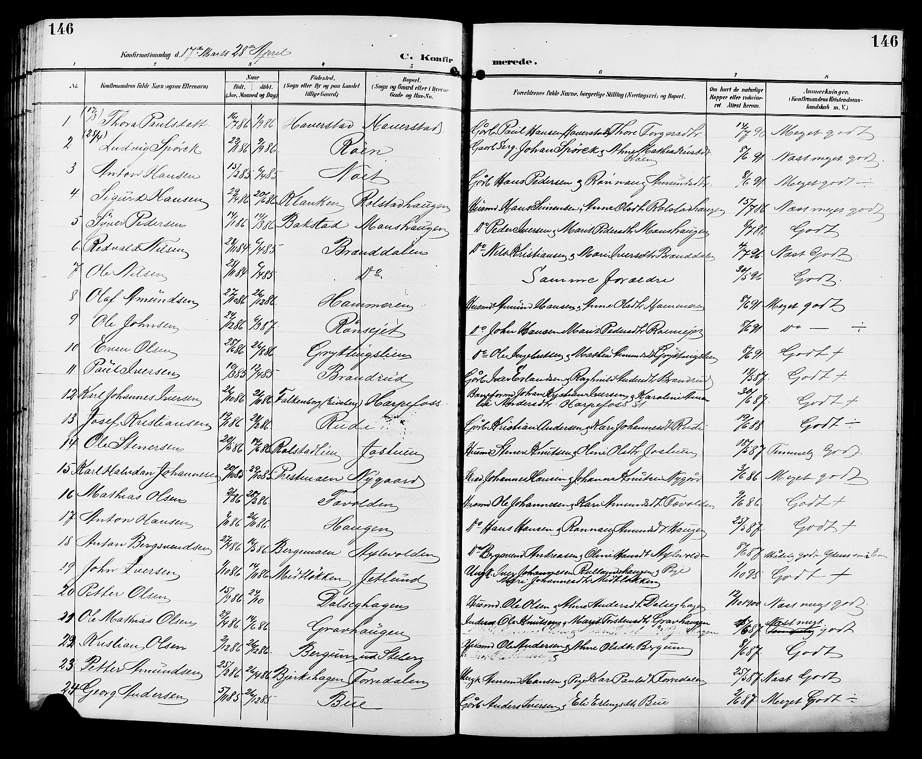 Sør-Fron prestekontor, SAH/PREST-010/H/Ha/Hab/L0004: Parish register (copy) no. 4, 1896-1911, p. 146