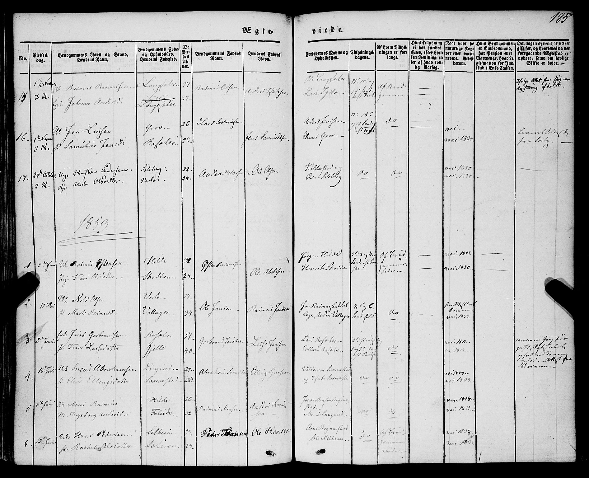 Innvik sokneprestembete, AV/SAB-A-80501: Parish register (official) no. A 5, 1847-1865, p. 185