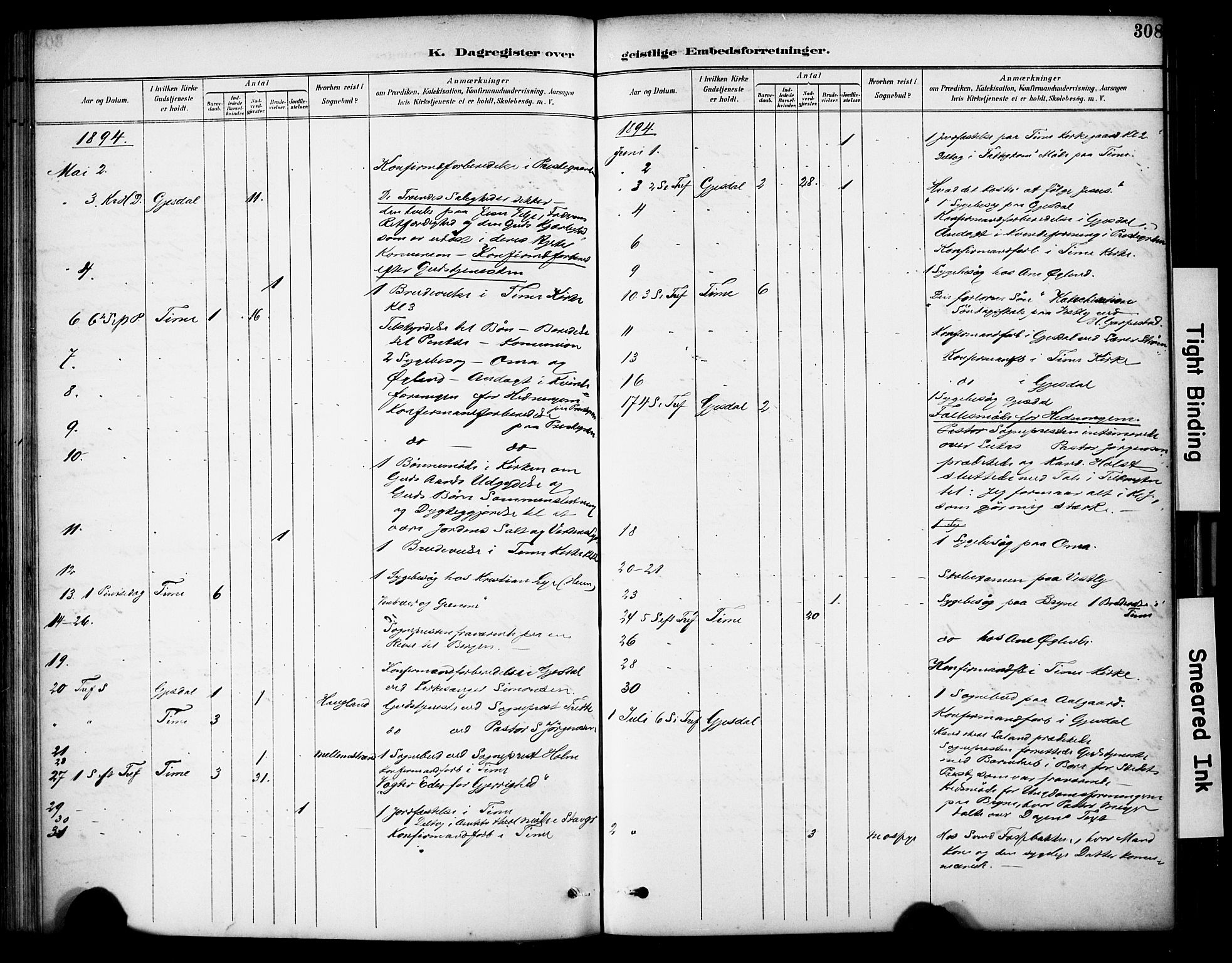 Lye sokneprestkontor, AV/SAST-A-101794/001/30BA/L0011: Parish register (official) no. A 9, 1893-1903, p. 308