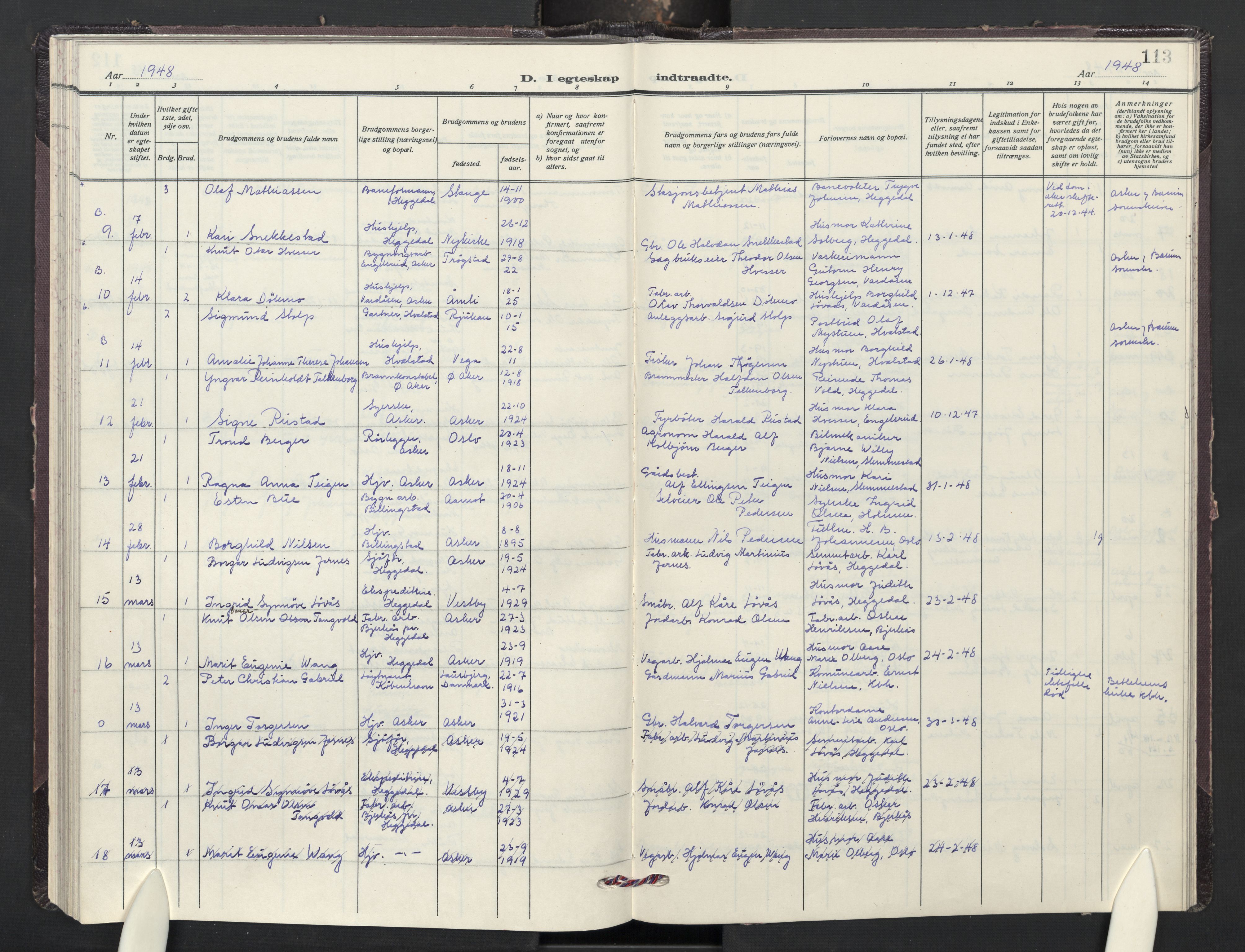 Asker prestekontor Kirkebøker, SAO/A-10256a/F/Fa/L0024: Parish register (official) no. I 24, 1945-1952, p. 113