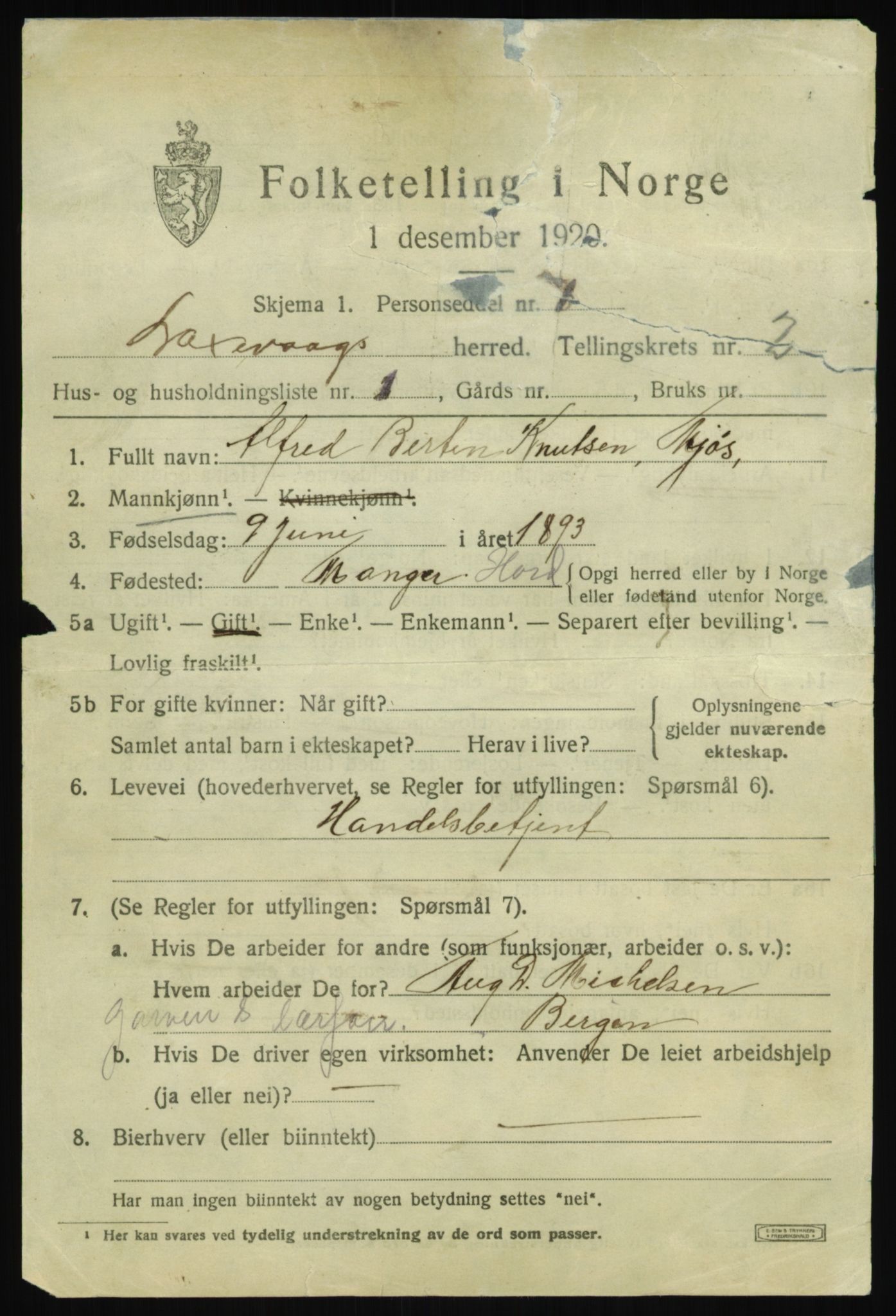 SAB, 1920 census for Laksevåg, 1920, p. 5738