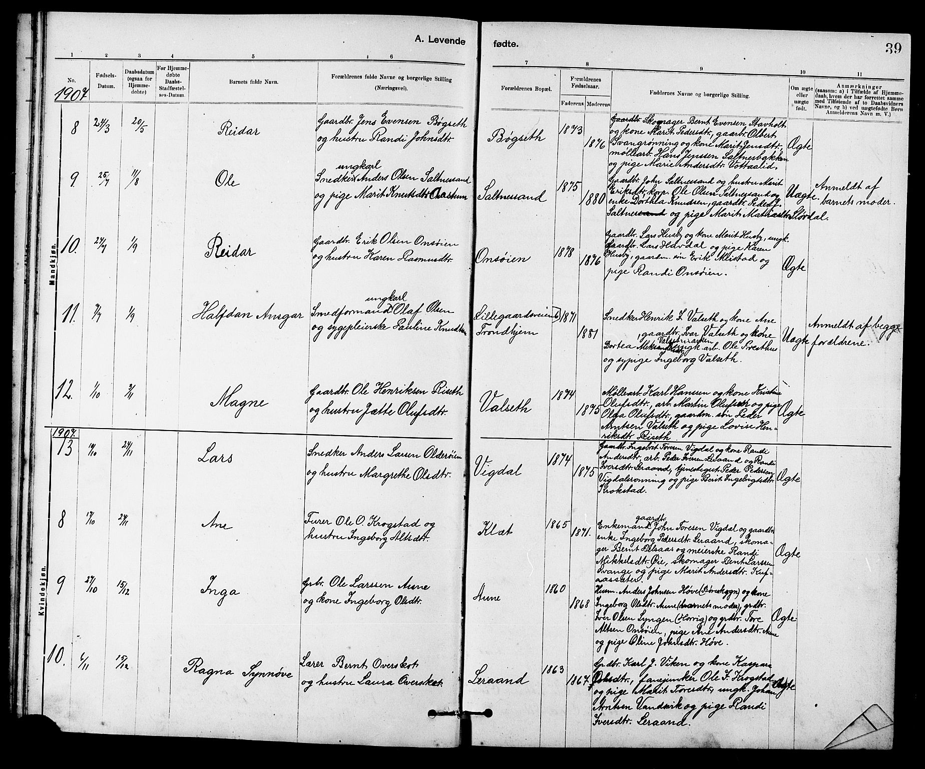 Ministerialprotokoller, klokkerbøker og fødselsregistre - Sør-Trøndelag, SAT/A-1456/666/L0790: Parish register (copy) no. 666C03, 1885-1908, p. 39