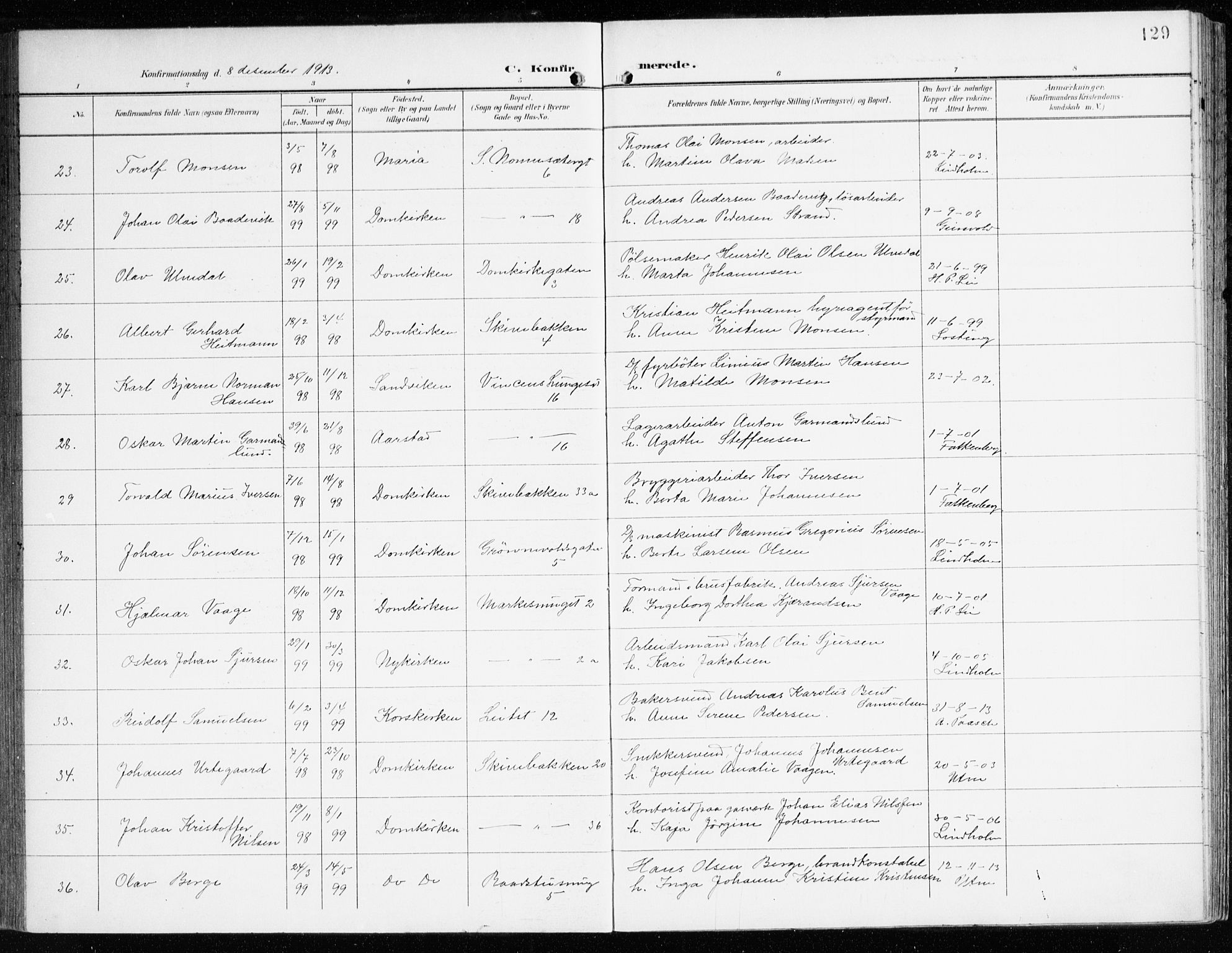 Domkirken sokneprestembete, AV/SAB-A-74801/H/Haa/L0031: Parish register (official) no. C 6, 1898-1915, p. 129