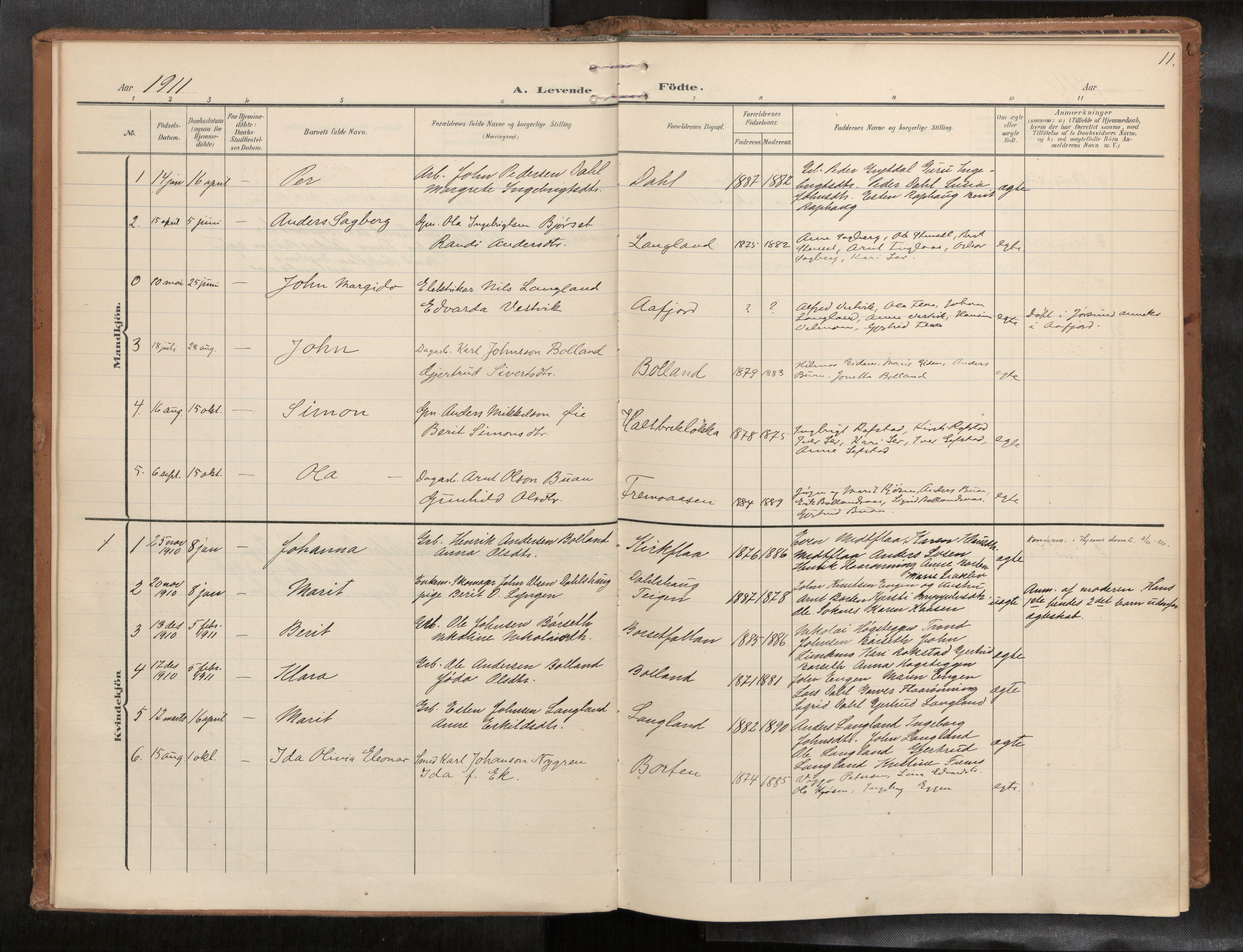 Ministerialprotokoller, klokkerbøker og fødselsregistre - Sør-Trøndelag, SAT/A-1456/693/L1119b: Parish register (official) no. 693A02, 1906-1936, p. 11