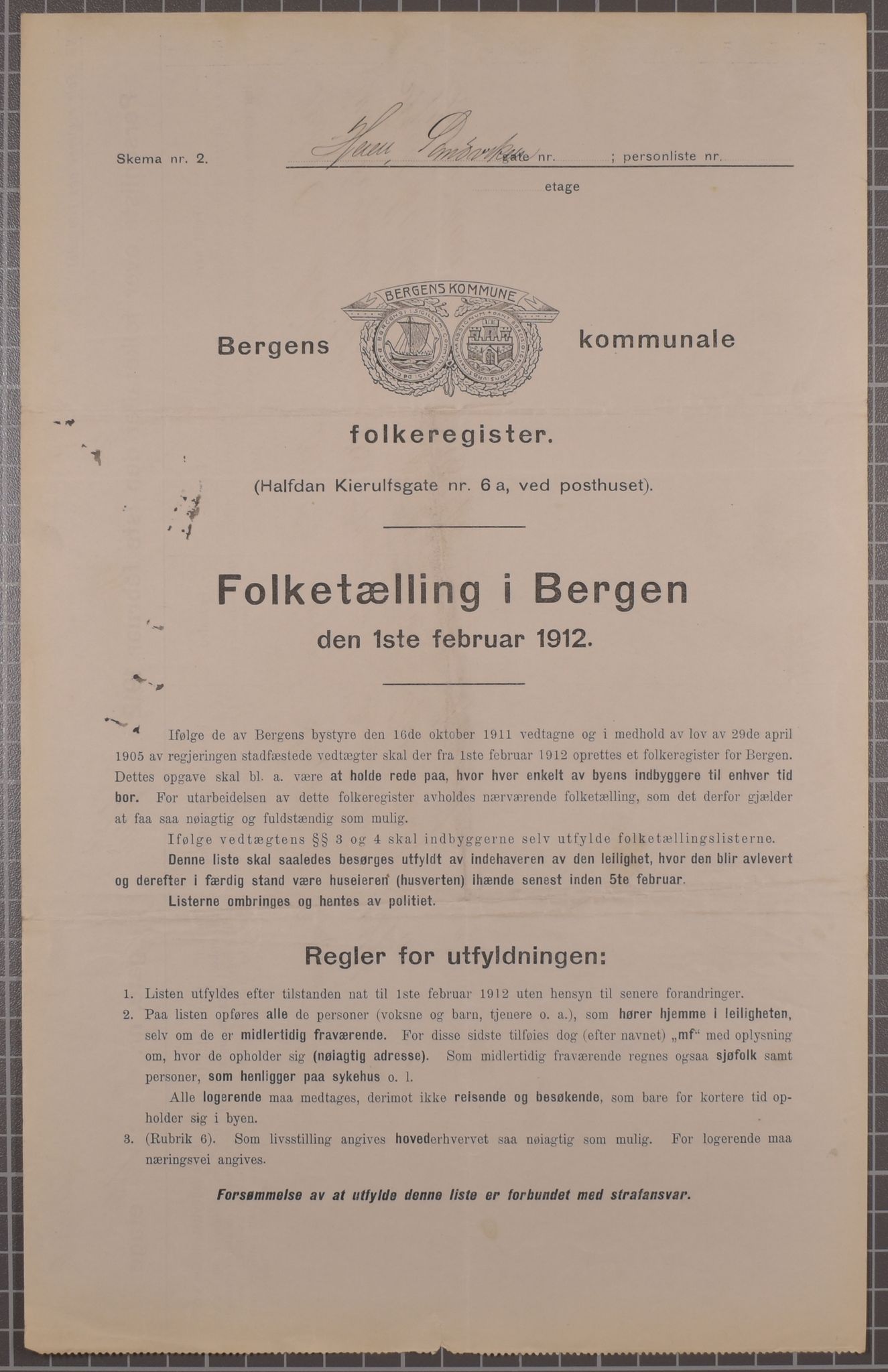 SAB, Municipal Census 1912 for Bergen, 1912, p. 1974