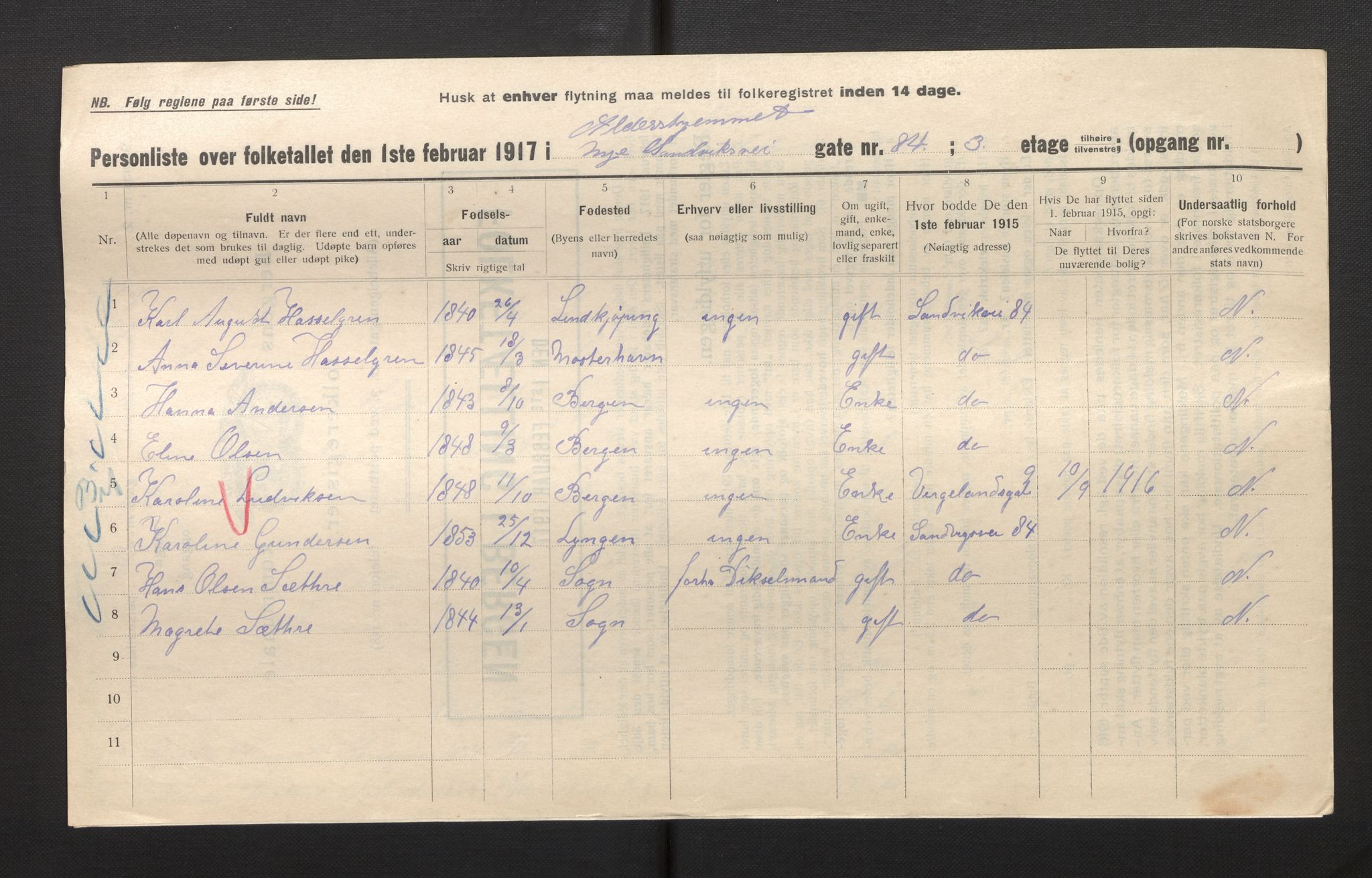 SAB, Municipal Census 1917 for Bergen, 1917, p. 33521