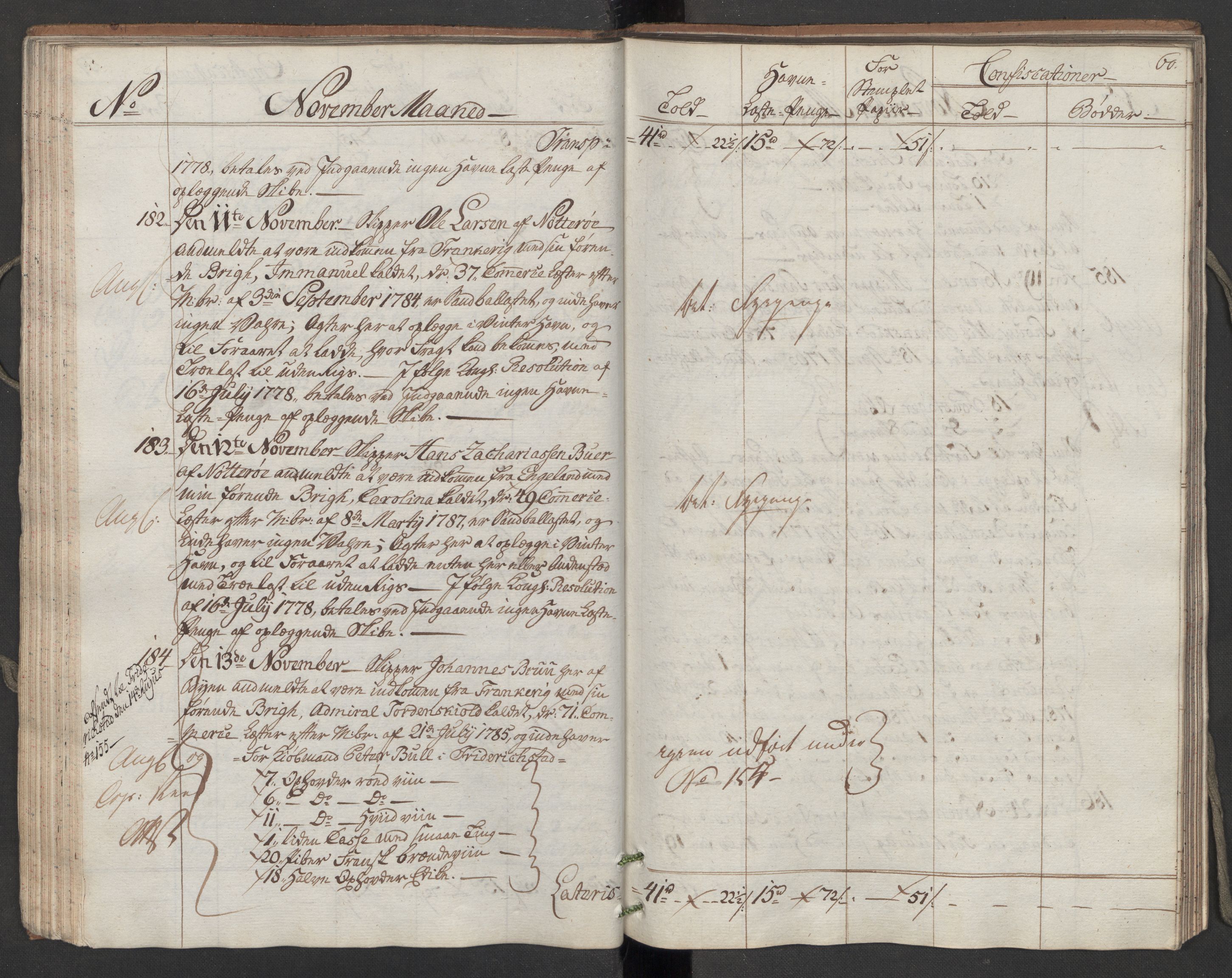 Generaltollkammeret, tollregnskaper, AV/RA-EA-5490/R10/L0050/0001: Tollregnskaper Tønsberg / Inngående hovedtollbok, 1788, p. 59b-60a