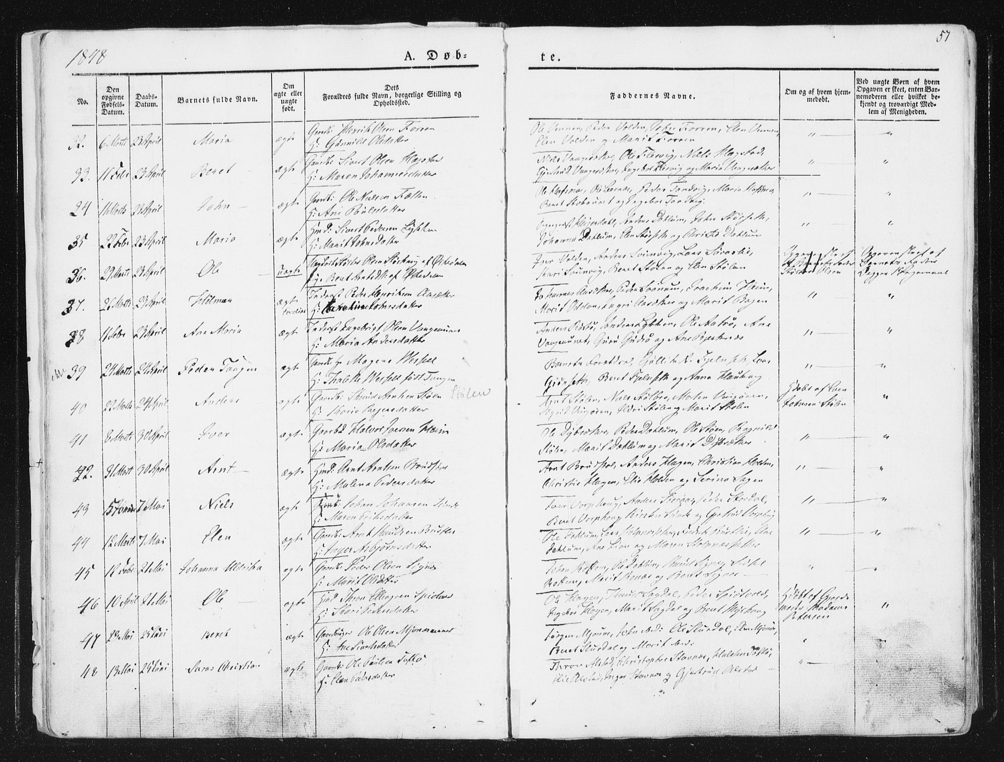 Ministerialprotokoller, klokkerbøker og fødselsregistre - Sør-Trøndelag, AV/SAT-A-1456/630/L0493: Parish register (official) no. 630A06, 1841-1851, p. 57