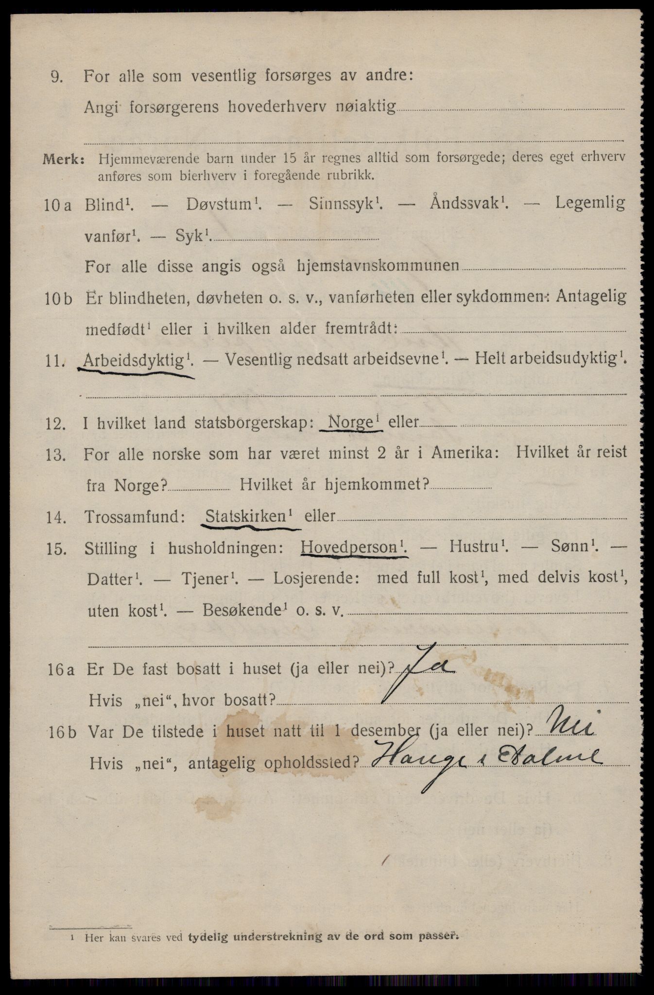 SAST, 1920 census for Sokndal town, 1920, p. 910