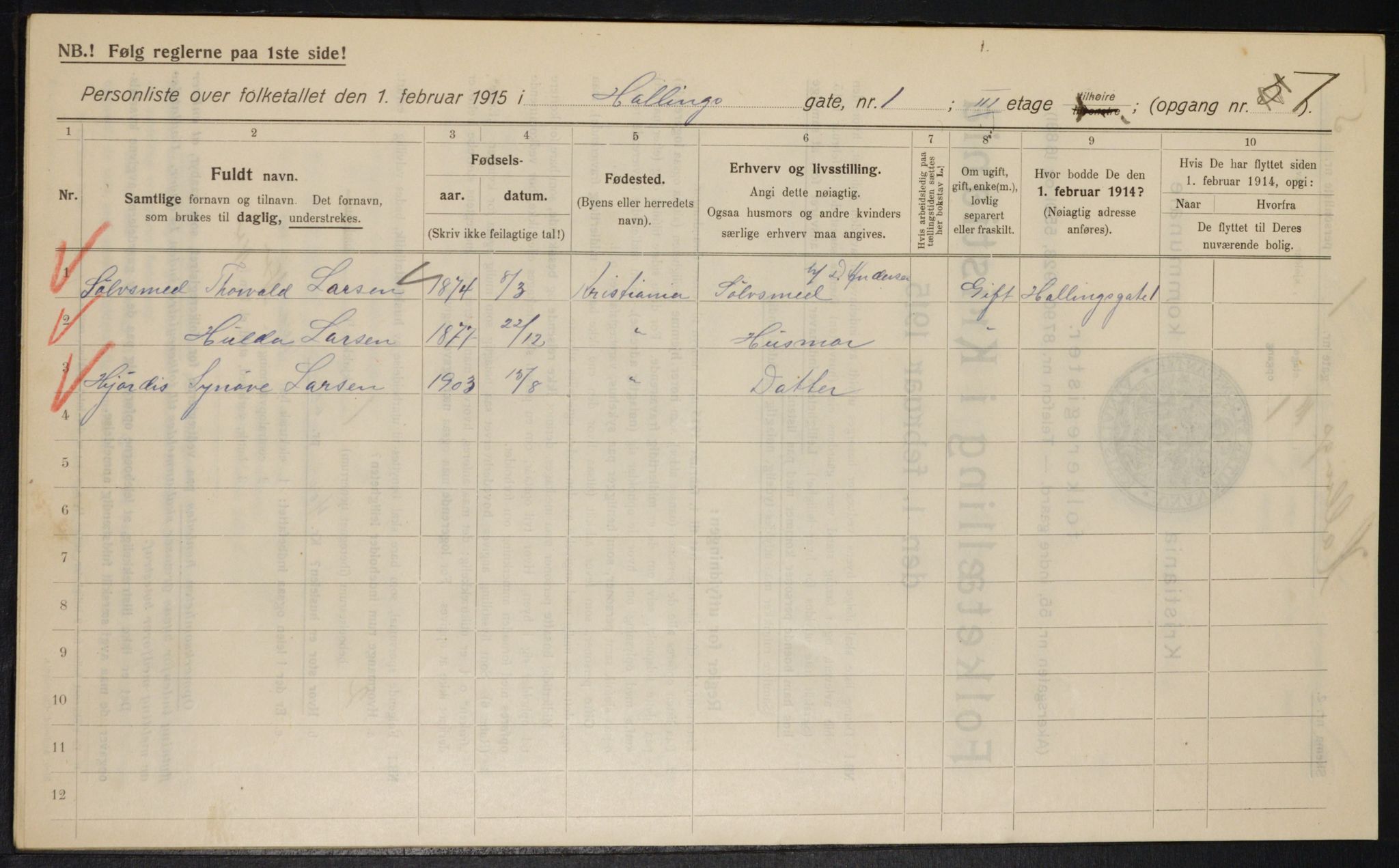 OBA, Municipal Census 1915 for Kristiania, 1915, p. 33639