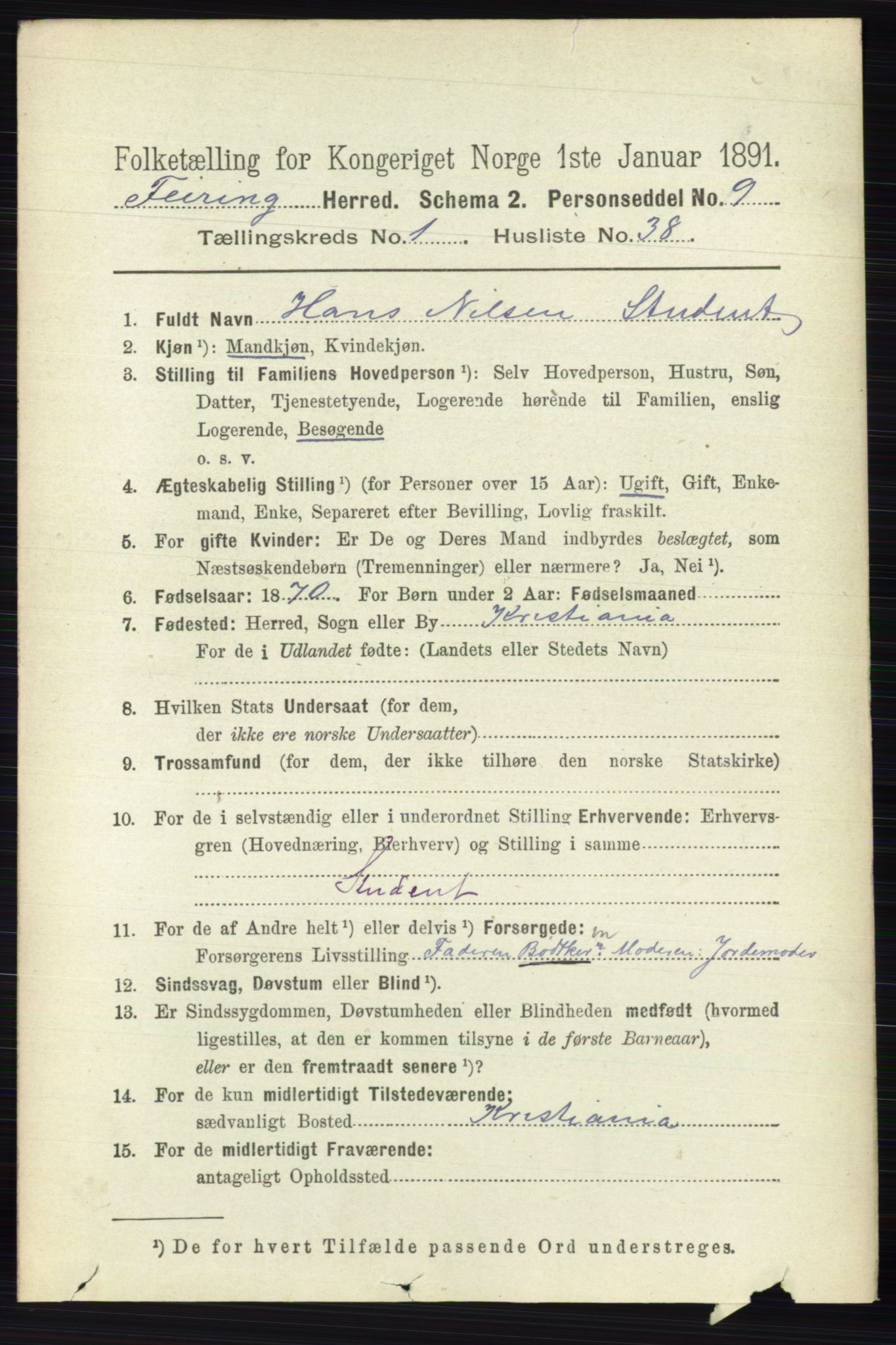 RA, 1891 census for 0240 Feiring, 1891, p. 319