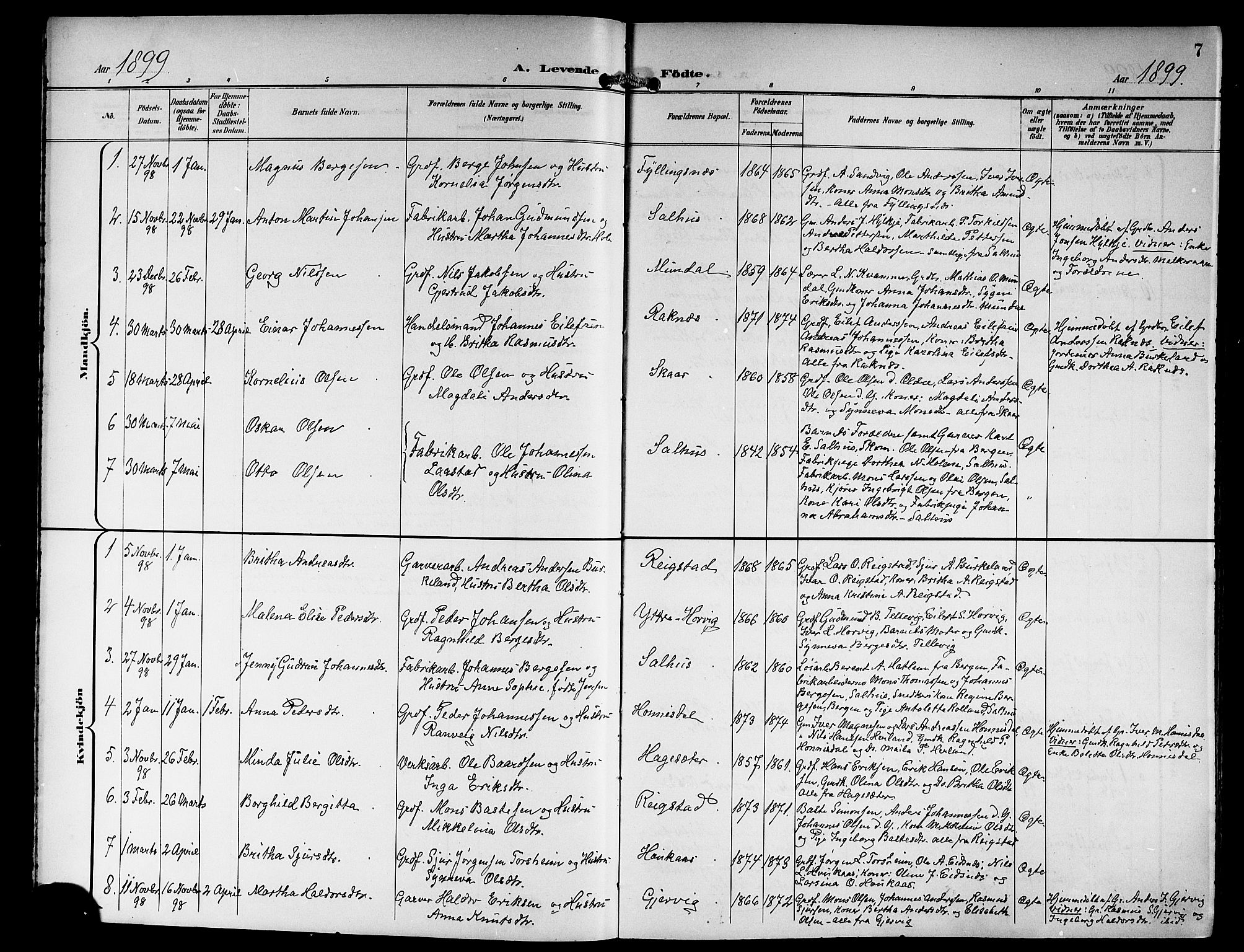Hamre sokneprestembete, AV/SAB-A-75501/H/Ha/Hab: Parish register (copy) no. B 4, 1898-1919, p. 7