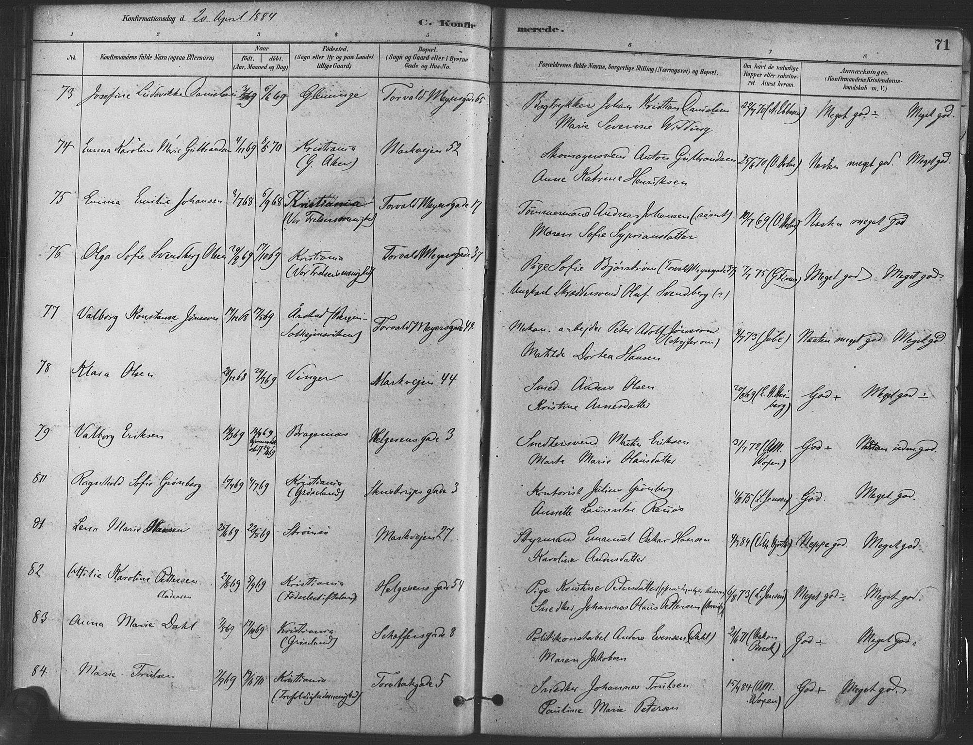 Paulus prestekontor Kirkebøker, AV/SAO-A-10871/F/Fa/L0004: Parish register (official) no. 4, 1879-1891, p. 71