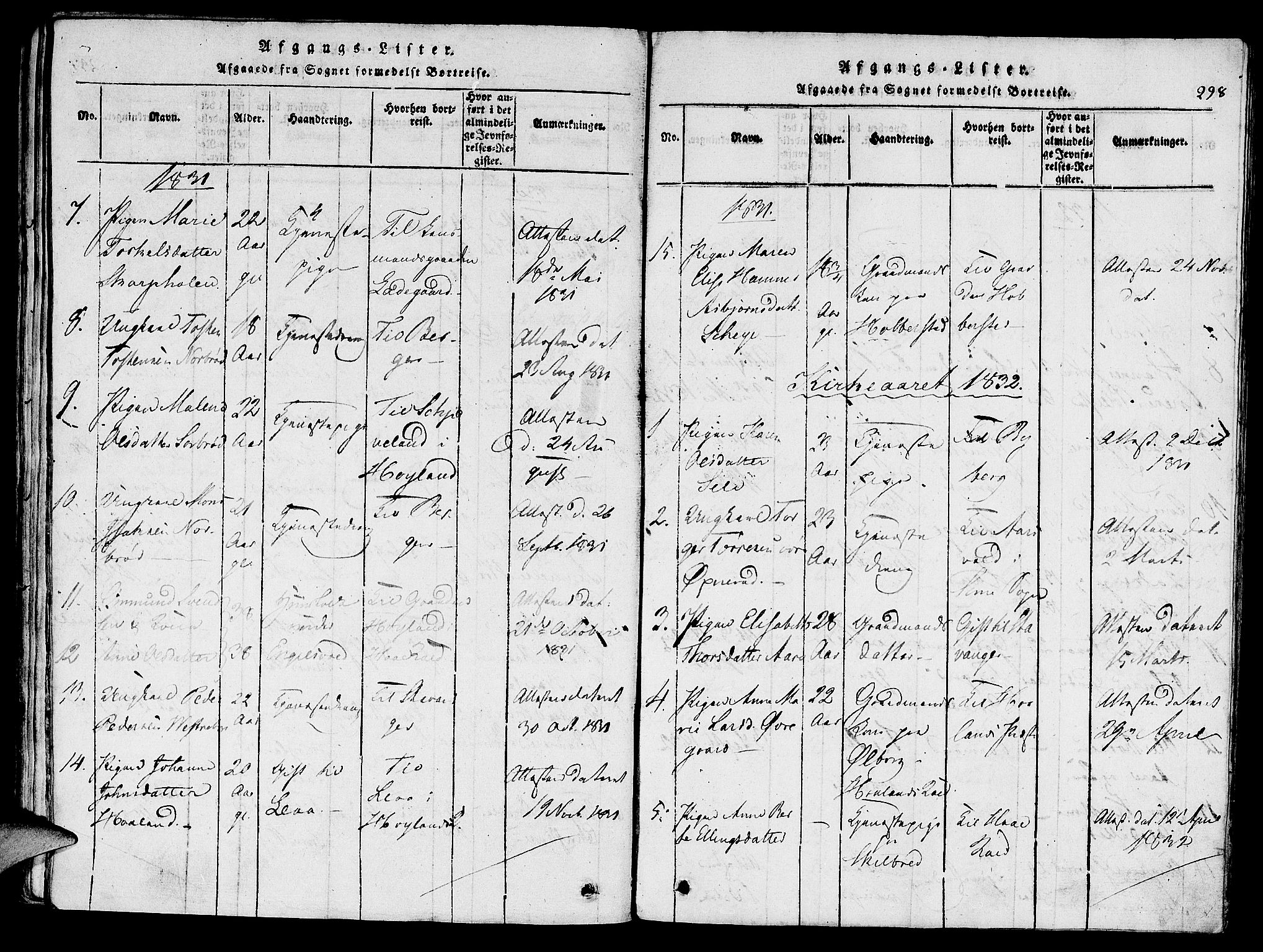 Klepp sokneprestkontor, SAST/A-101803/001/3/30BA/L0002: Parish register (official) no. A 2, 1816-1833, p. 298