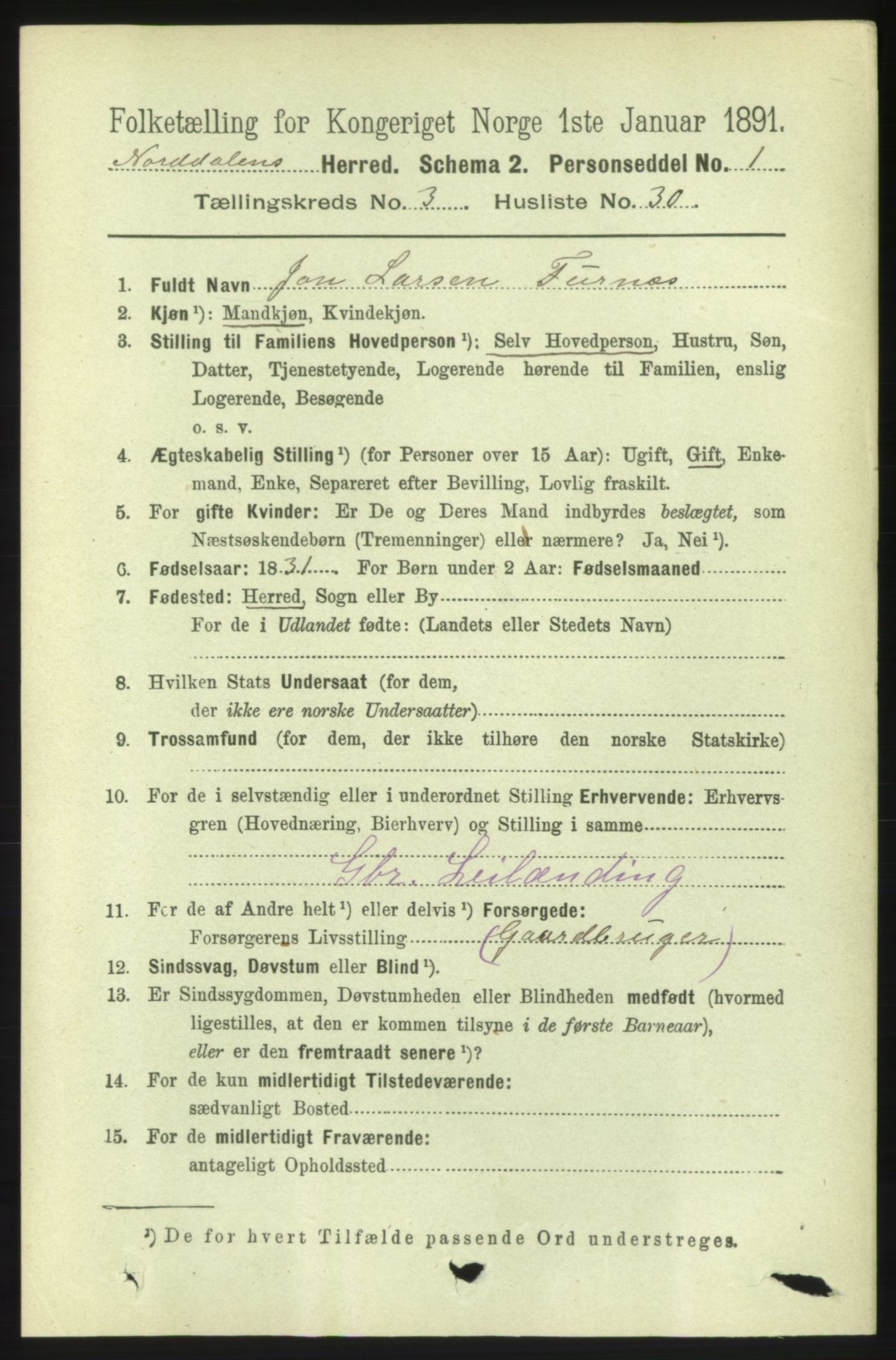 RA, 1891 census for 1524 Norddal, 1891, p. 745