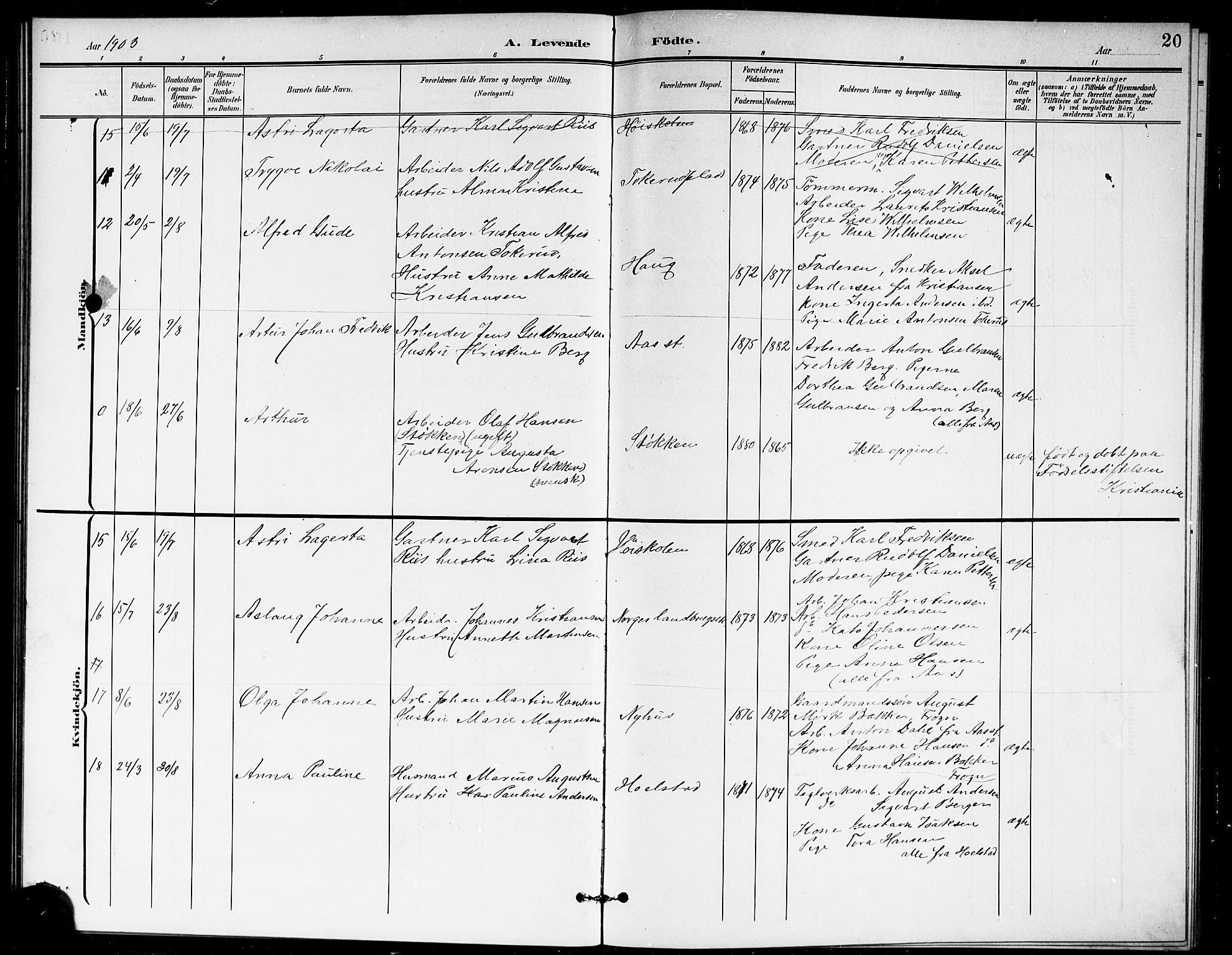 Ås prestekontor Kirkebøker, AV/SAO-A-10894/G/Ga/L0004: Parish register (copy) no. I 4, 1901-1915, p. 20