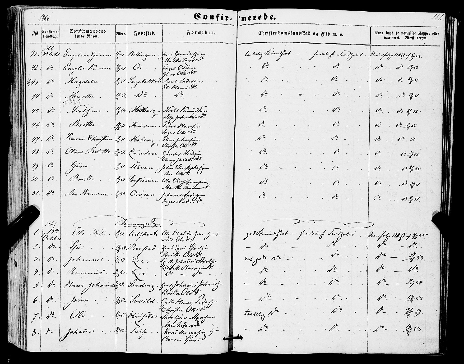 Os sokneprestembete, SAB/A-99929: Parish register (official) no. A 17, 1860-1873, p. 161