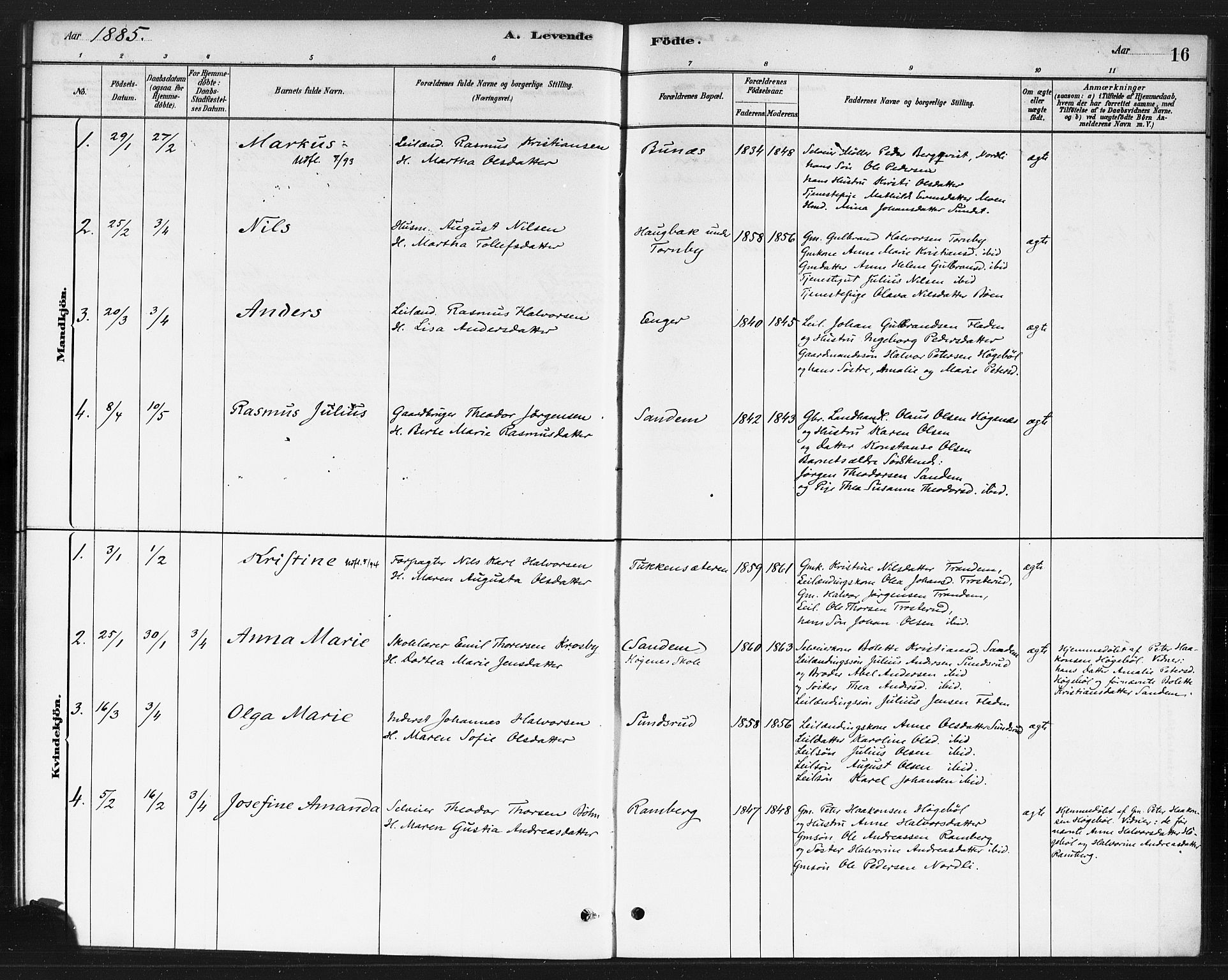 Rødenes prestekontor Kirkebøker, AV/SAO-A-2005/F/Fb/L0001: Parish register (official) no. II 1, 1880-1889, p. 16