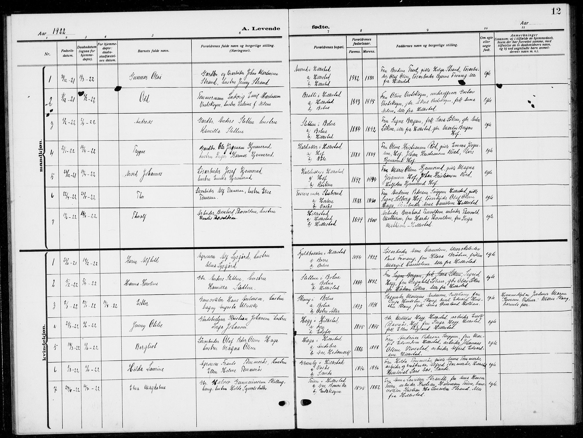 Botne kirkebøker, AV/SAKO-A-340/G/Gb/L0005: Parish register (copy) no. II 5, 1918-1936, p. 12