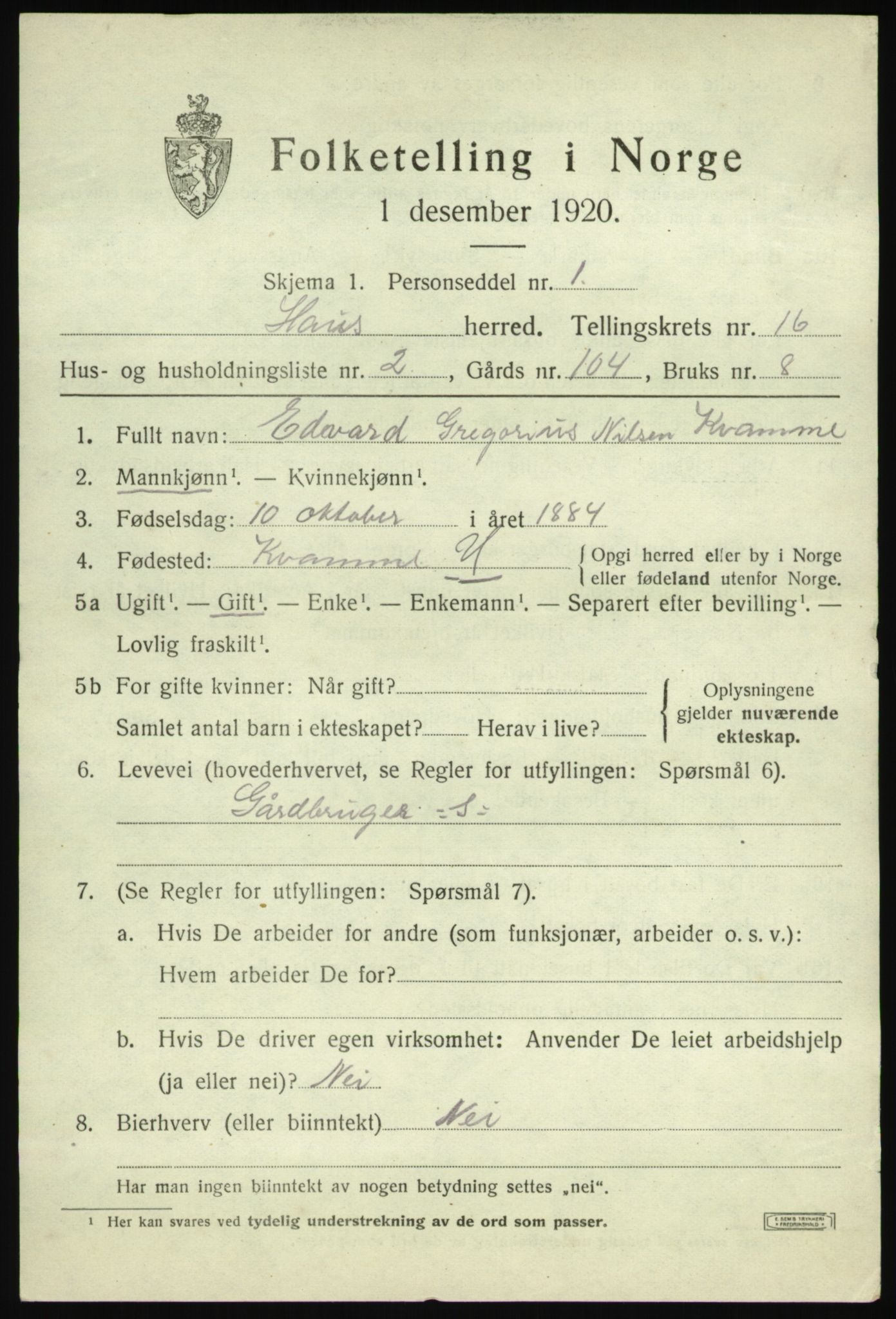 SAB, 1920 census for Haus, 1920, p. 10378