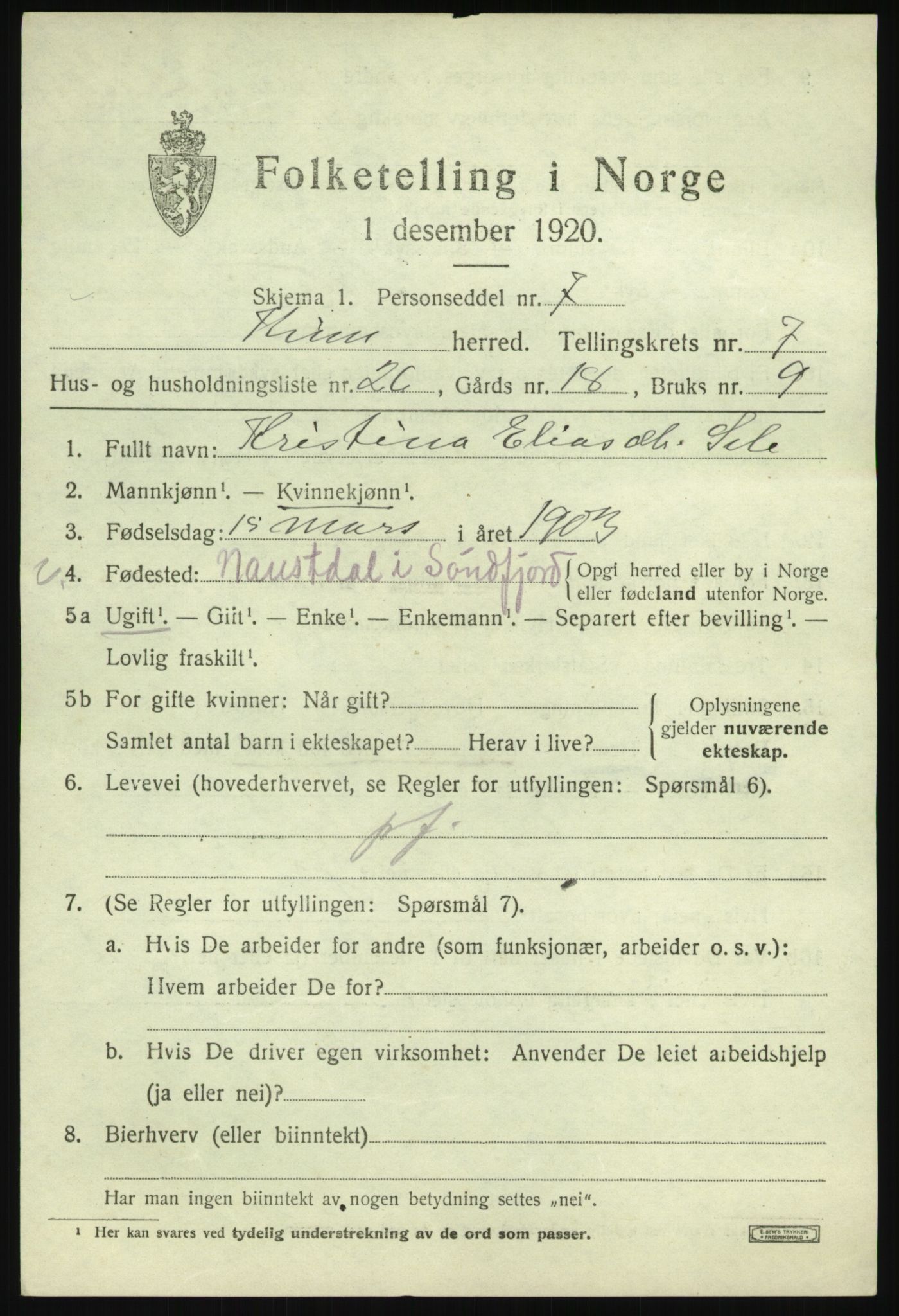 SAB, 1920 census for Kinn, 1920, p. 3211