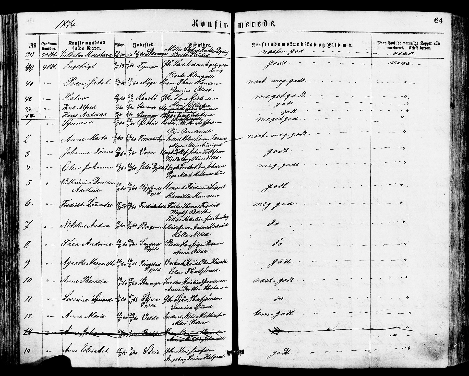 Avaldsnes sokneprestkontor, SAST/A -101851/H/Ha/Haa/L0012: Parish register (official) no. A 12, 1865-1880, p. 64