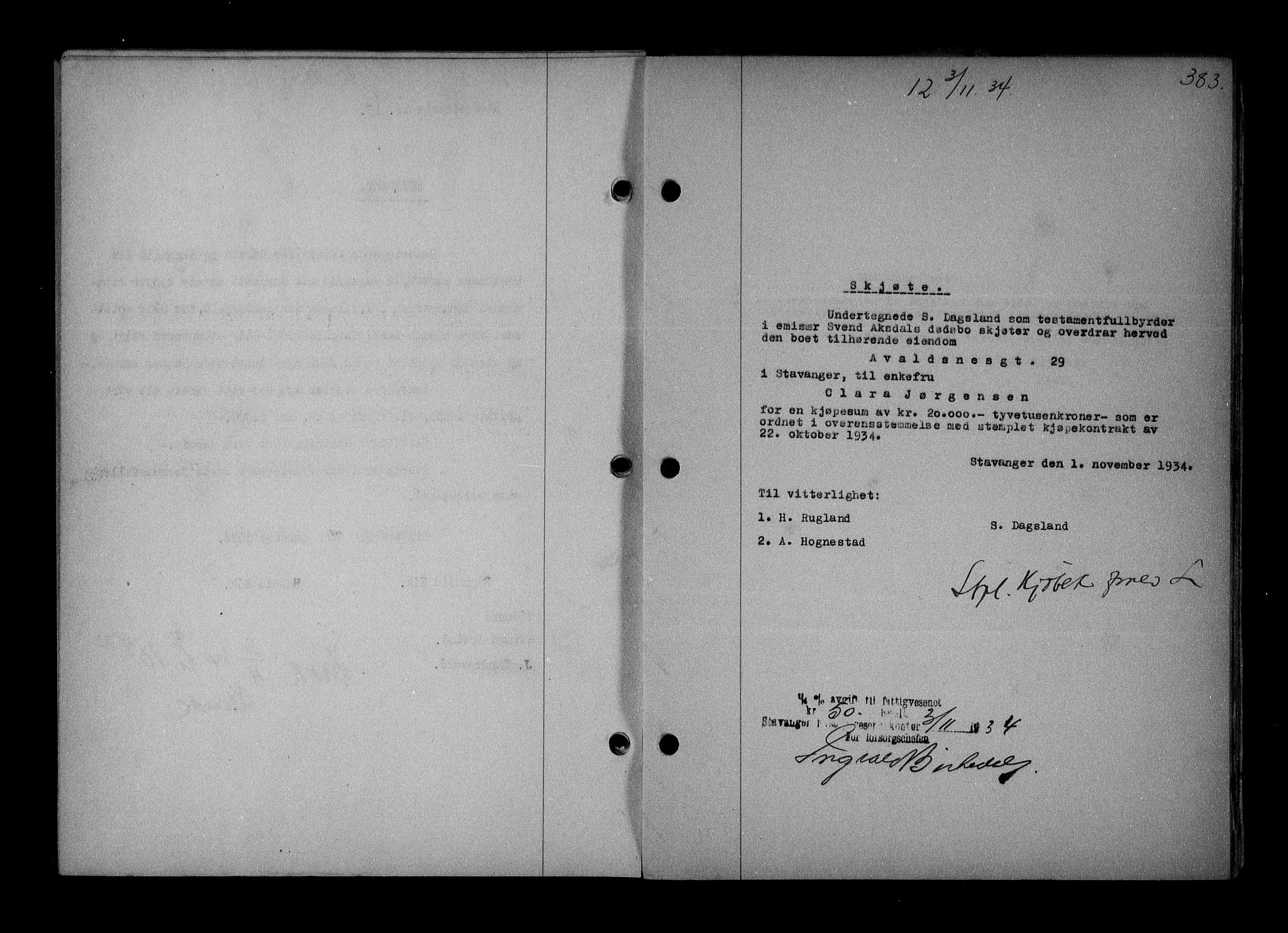 Stavanger byrett, AV/SAST-A-100455/001/4/41/410BB/L0007: Mortgage book no. 57, 1934-1934, Deed date: 03.11.1934