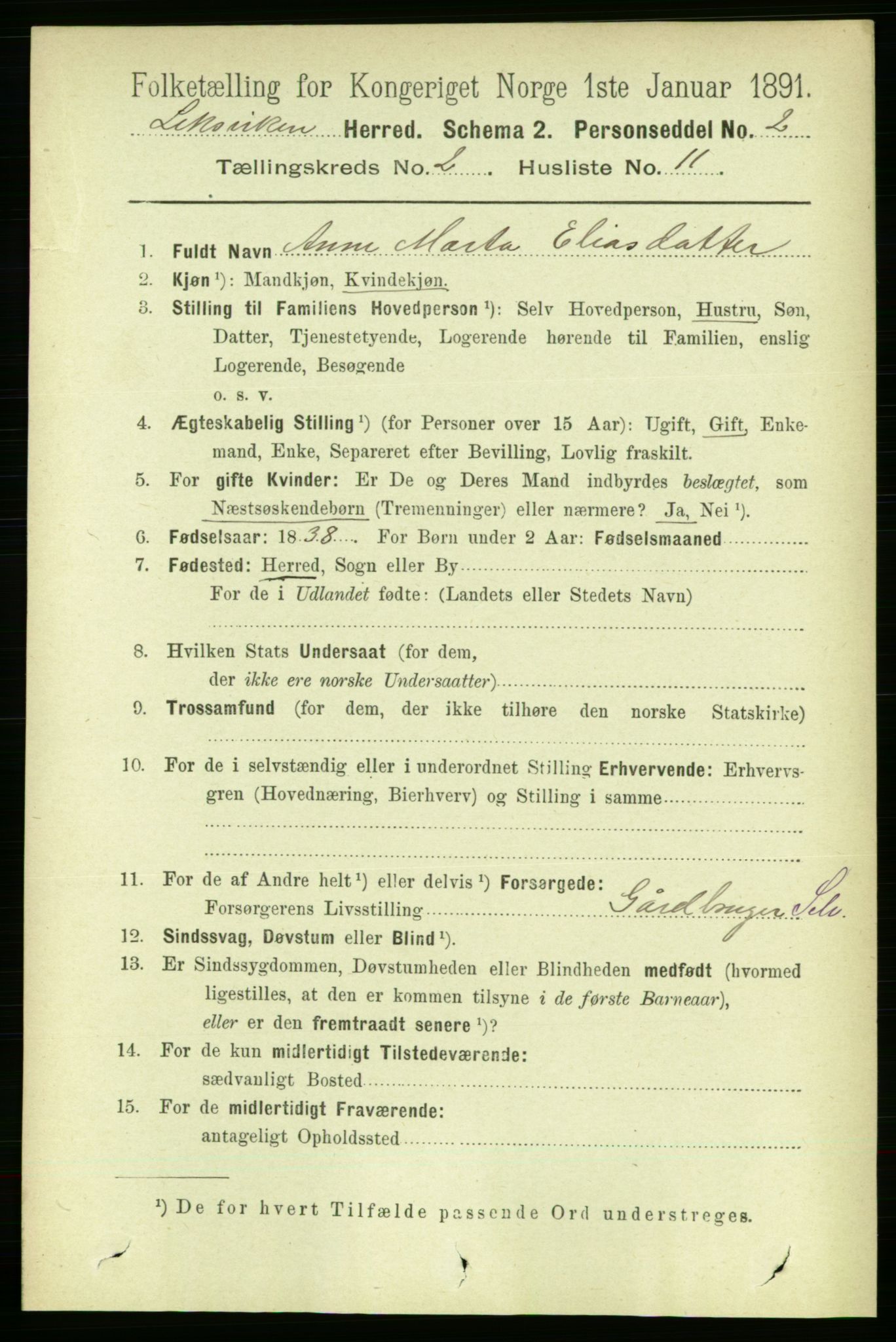 RA, 1891 census for 1718 Leksvik, 1891, p. 724
