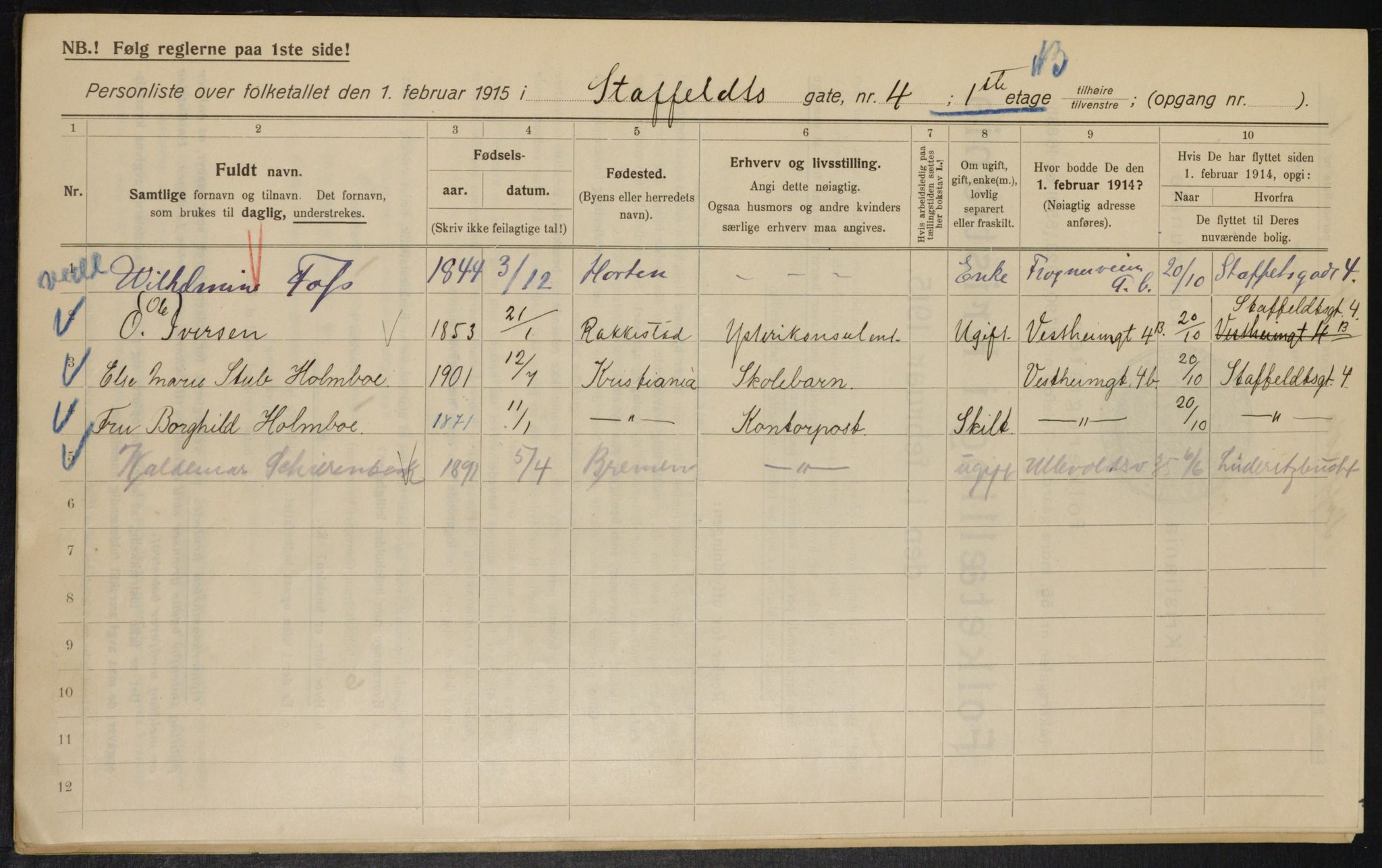 OBA, Municipal Census 1915 for Kristiania, 1915, p. 100565