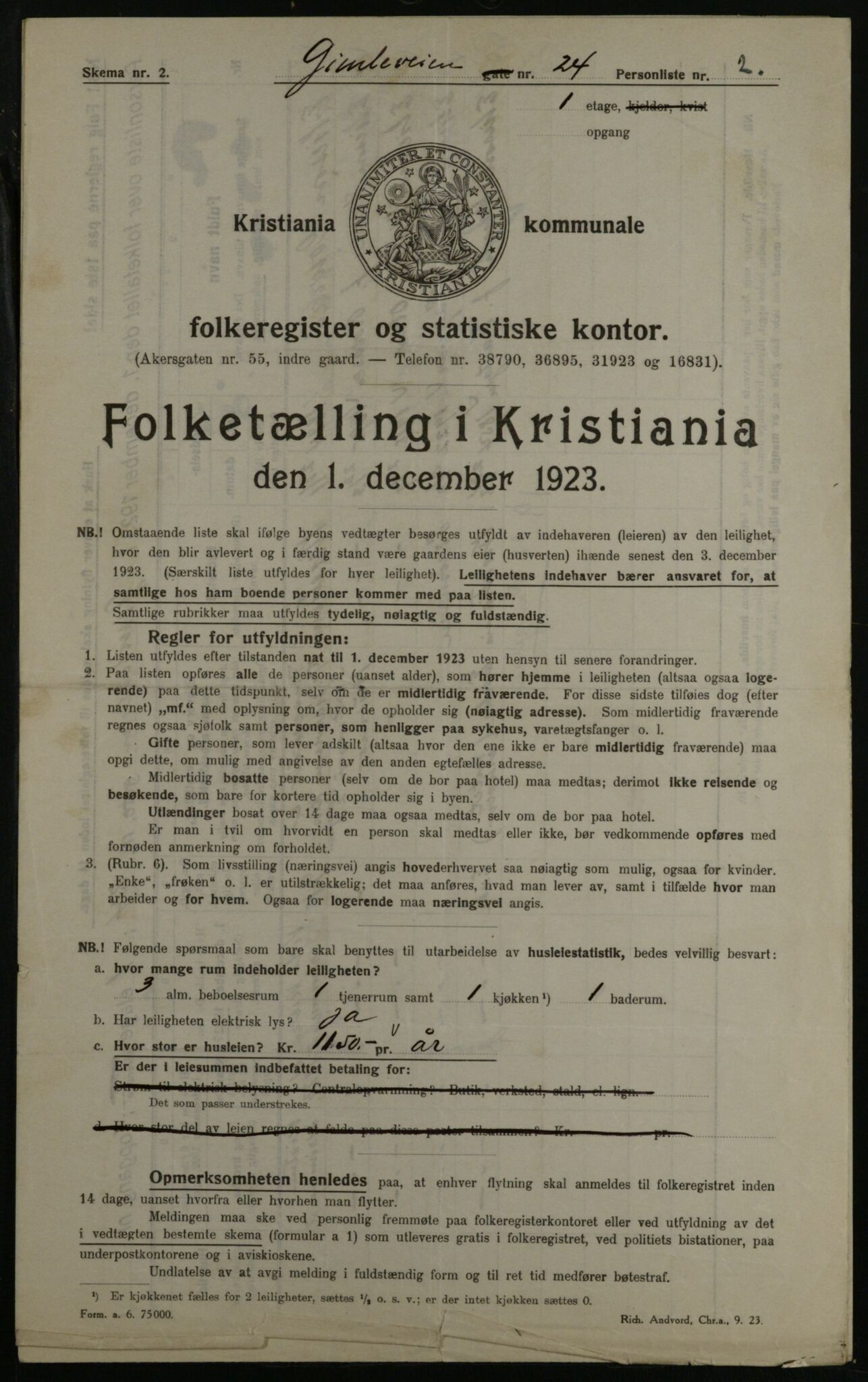 OBA, Municipal Census 1923 for Kristiania, 1923, p. 33177