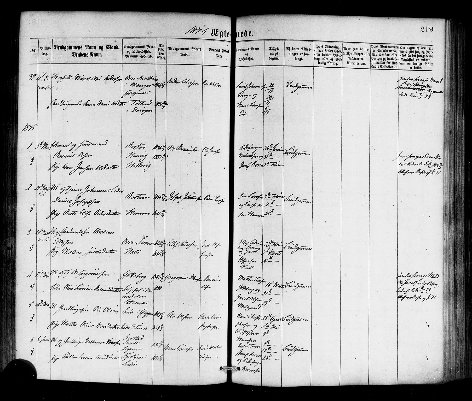 Selje sokneprestembete, SAB/A-99938/H/Ha/Haa/Haaa: Parish register (official) no. A 12, 1870-1880, p. 219