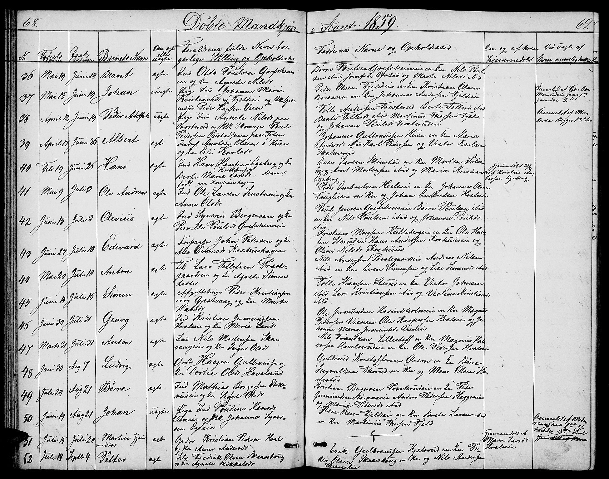 Nes prestekontor, Hedmark, SAH/PREST-020/L/La/L0005: Parish register (copy) no. 5, 1852-1889, p. 68-69
