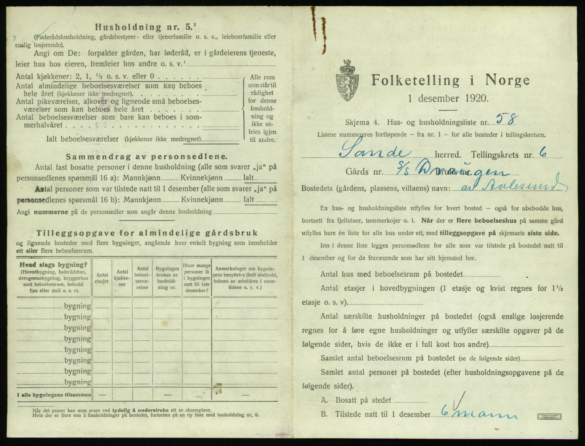 SAT, 1920 census for Sande (MR), 1920, p. 570