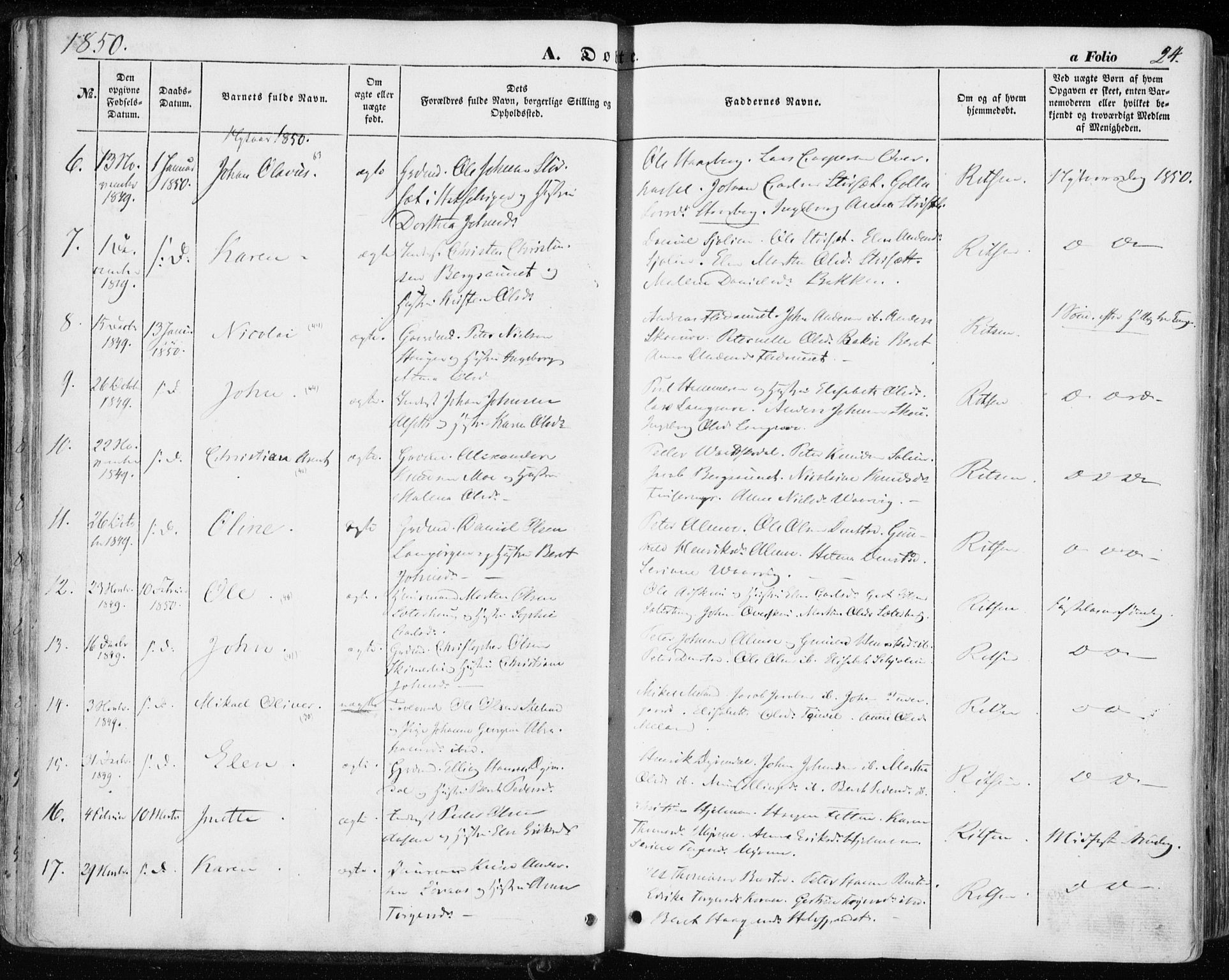 Ministerialprotokoller, klokkerbøker og fødselsregistre - Sør-Trøndelag, SAT/A-1456/646/L0611: Parish register (official) no. 646A09, 1848-1857, p. 24