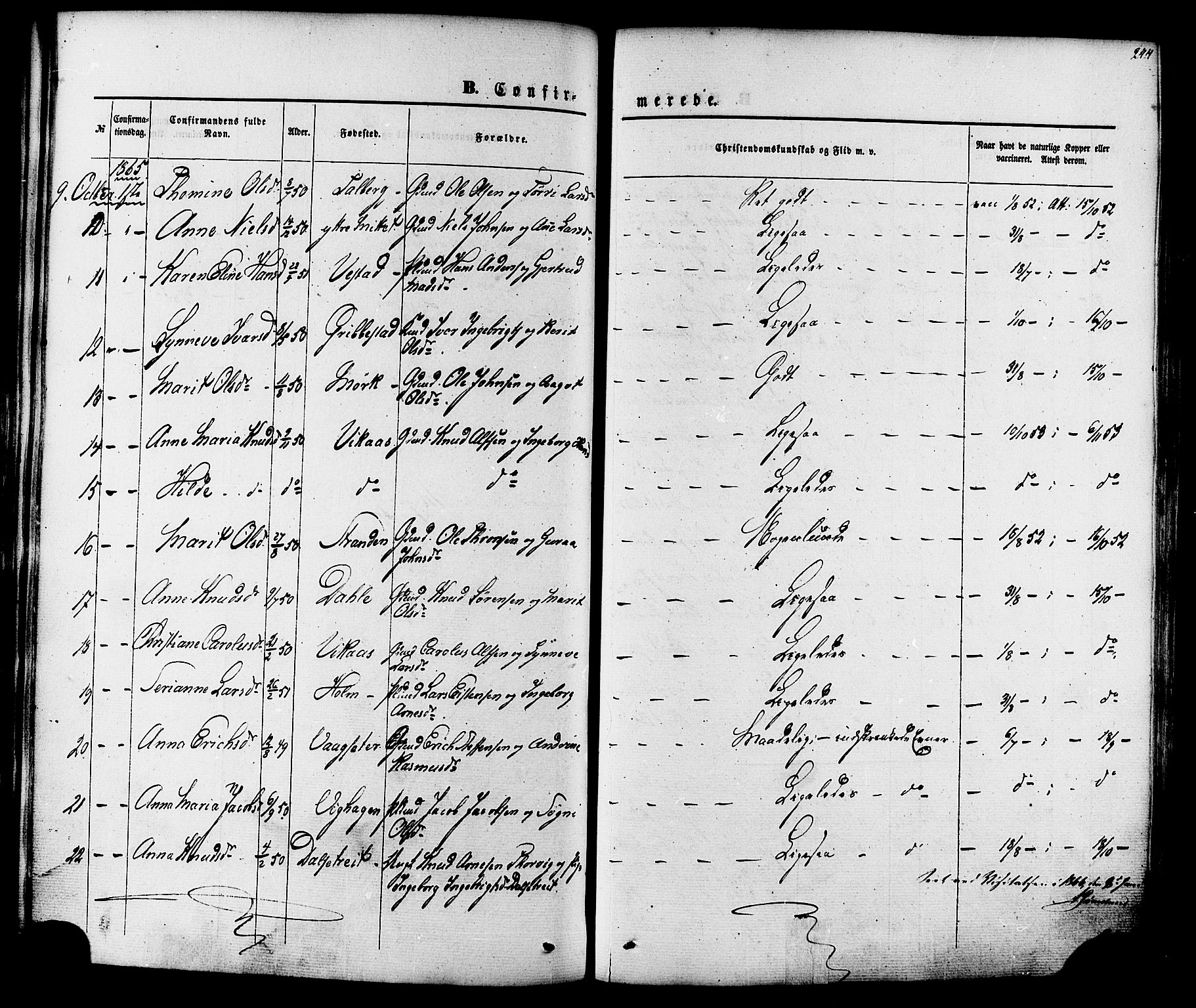 Ministerialprotokoller, klokkerbøker og fødselsregistre - Møre og Romsdal, AV/SAT-A-1454/547/L0603: Parish register (official) no. 547A05, 1846-1877, p. 244