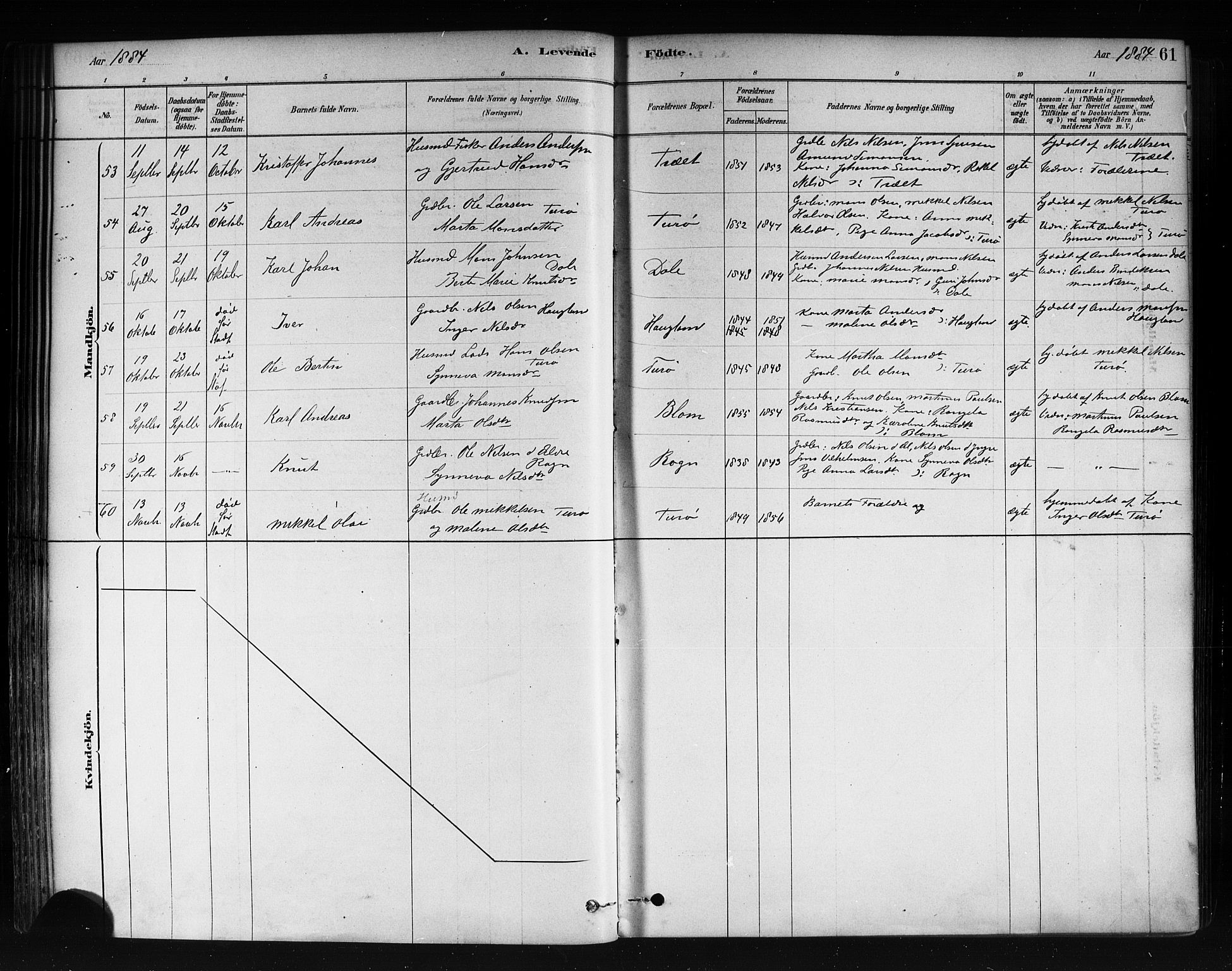 Herdla Sokneprestembete, AV/SAB-A-75701/H/Haa: Parish register (official) no. A 3, 1878-1890, p. 61