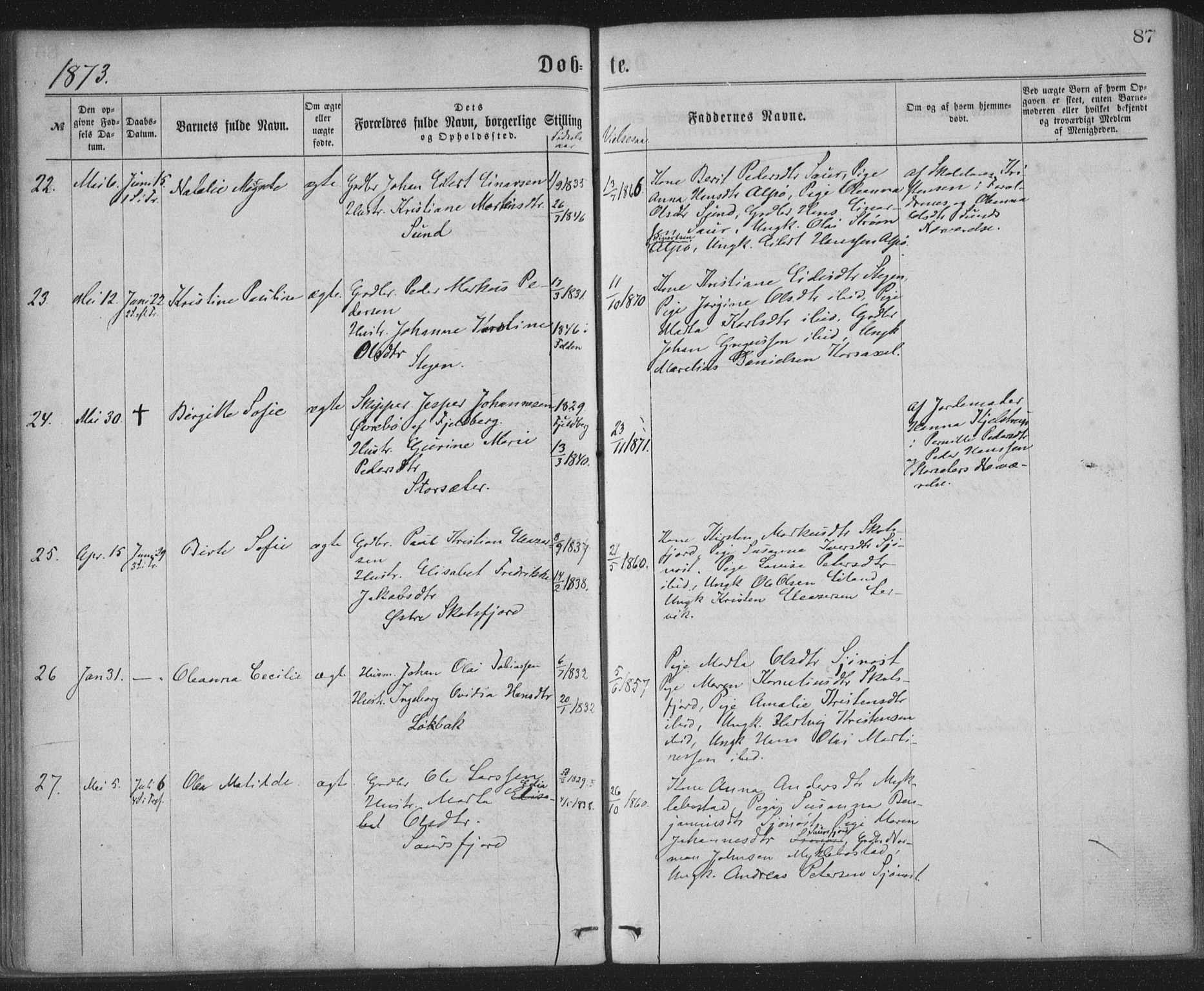 Ministerialprotokoller, klokkerbøker og fødselsregistre - Nordland, AV/SAT-A-1459/855/L0801: Parish register (official) no. 855A09, 1864-1874, p. 87