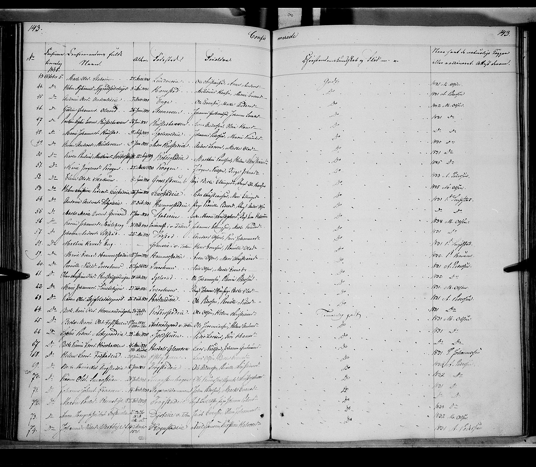Østre Toten prestekontor, SAH/PREST-104/H/Ha/Haa/L0002: Parish register (official) no. 2, 1840-1847, p. 143