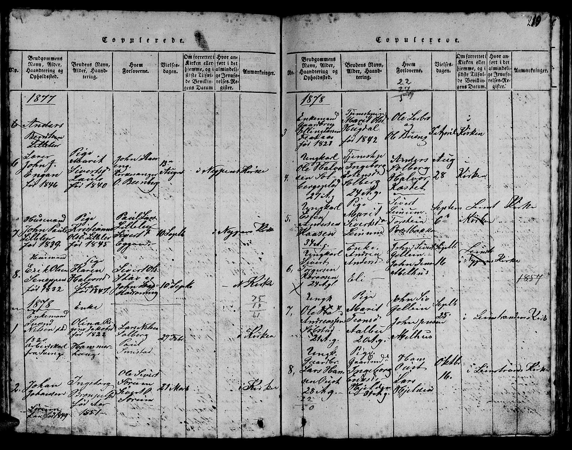 Ministerialprotokoller, klokkerbøker og fødselsregistre - Sør-Trøndelag, SAT/A-1456/613/L0393: Parish register (copy) no. 613C01, 1816-1886, p. 219