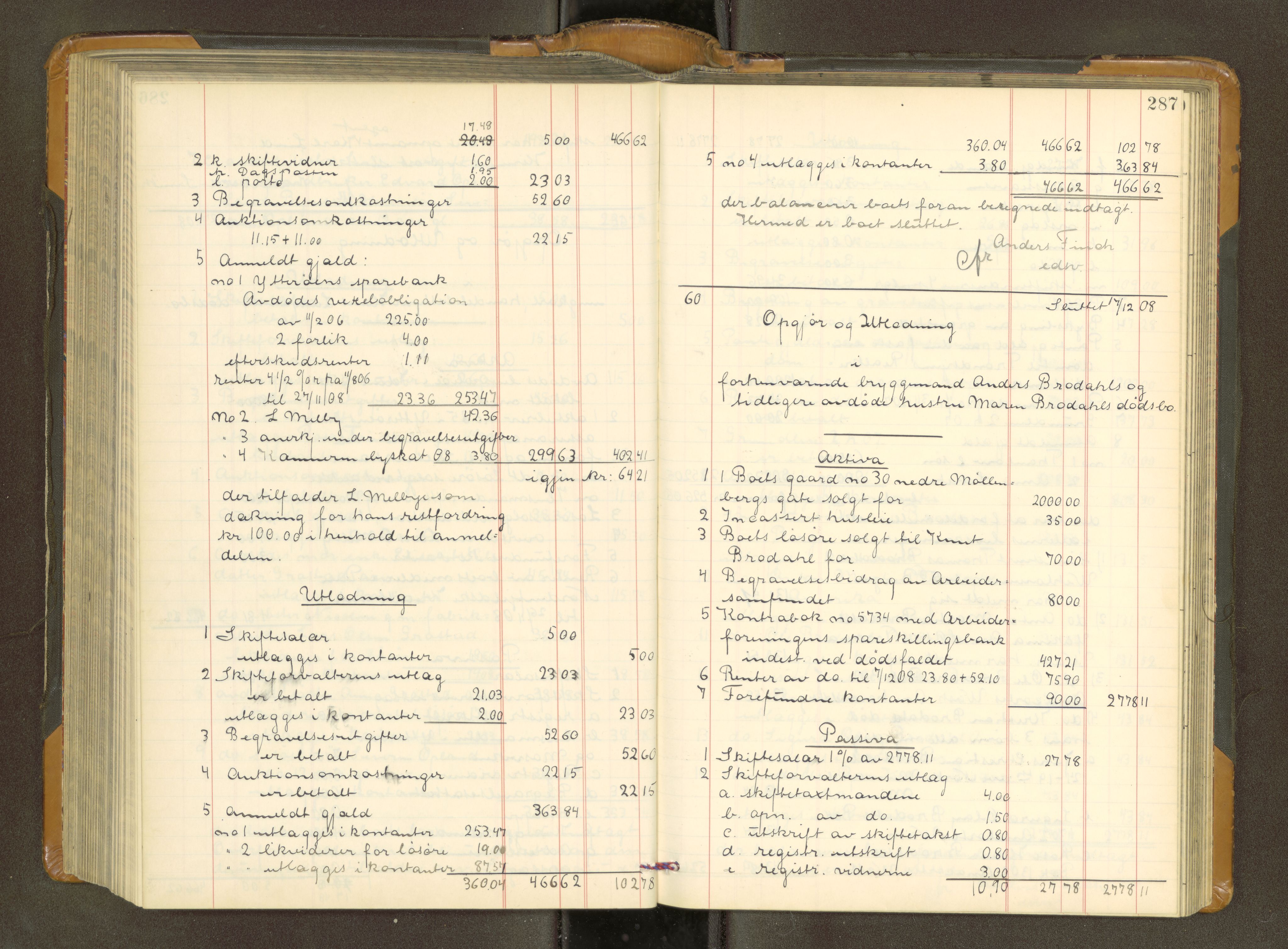 Trondheim byfogd, AV/SAT-A-0003/1/3/3A/L0039: Skifteutlodningsprotokoll - 3/11-2/2. U, 1906-1910, p. 287