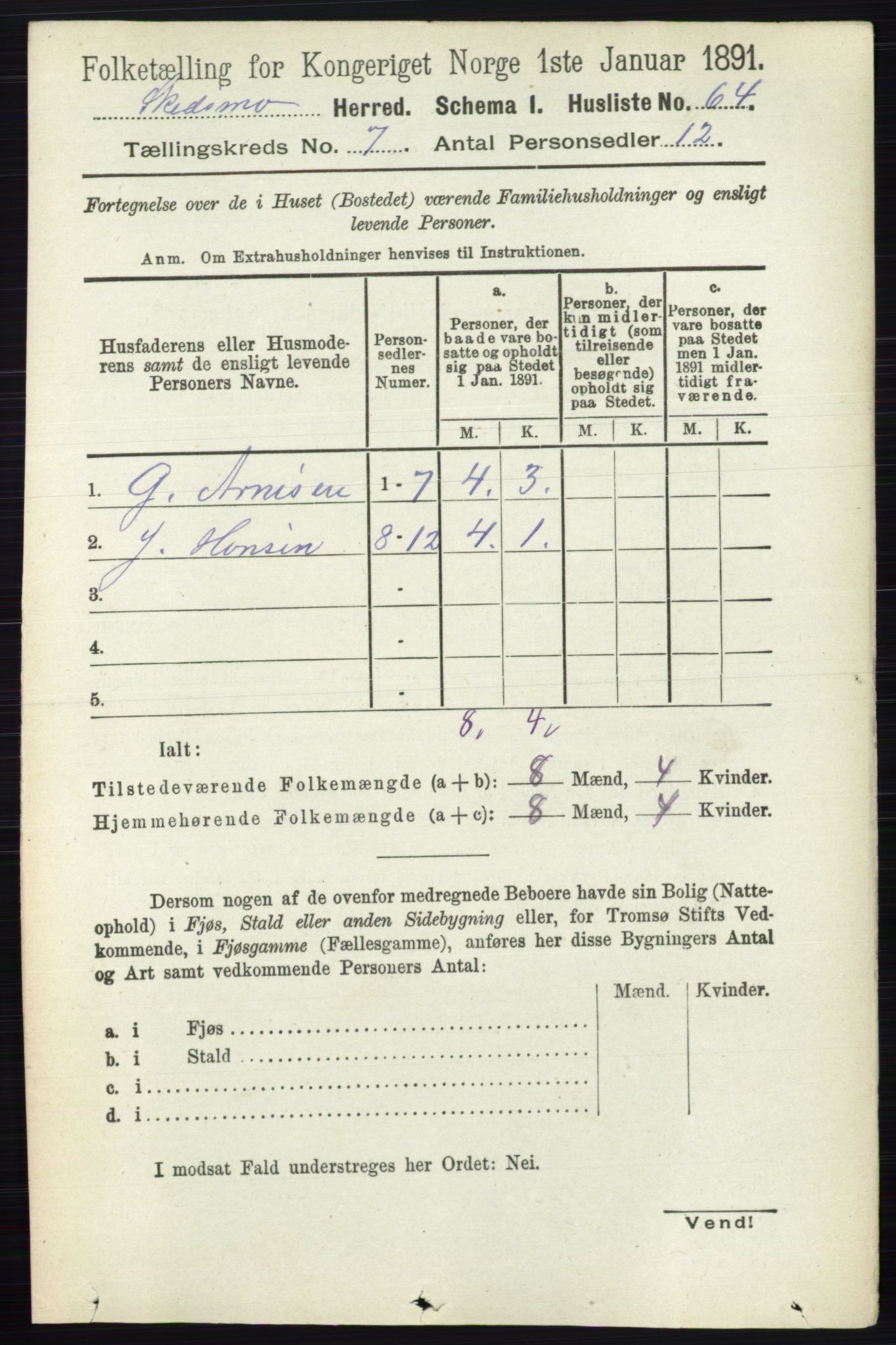 RA, 1891 census for 0231 Skedsmo, 1891, p. 3330