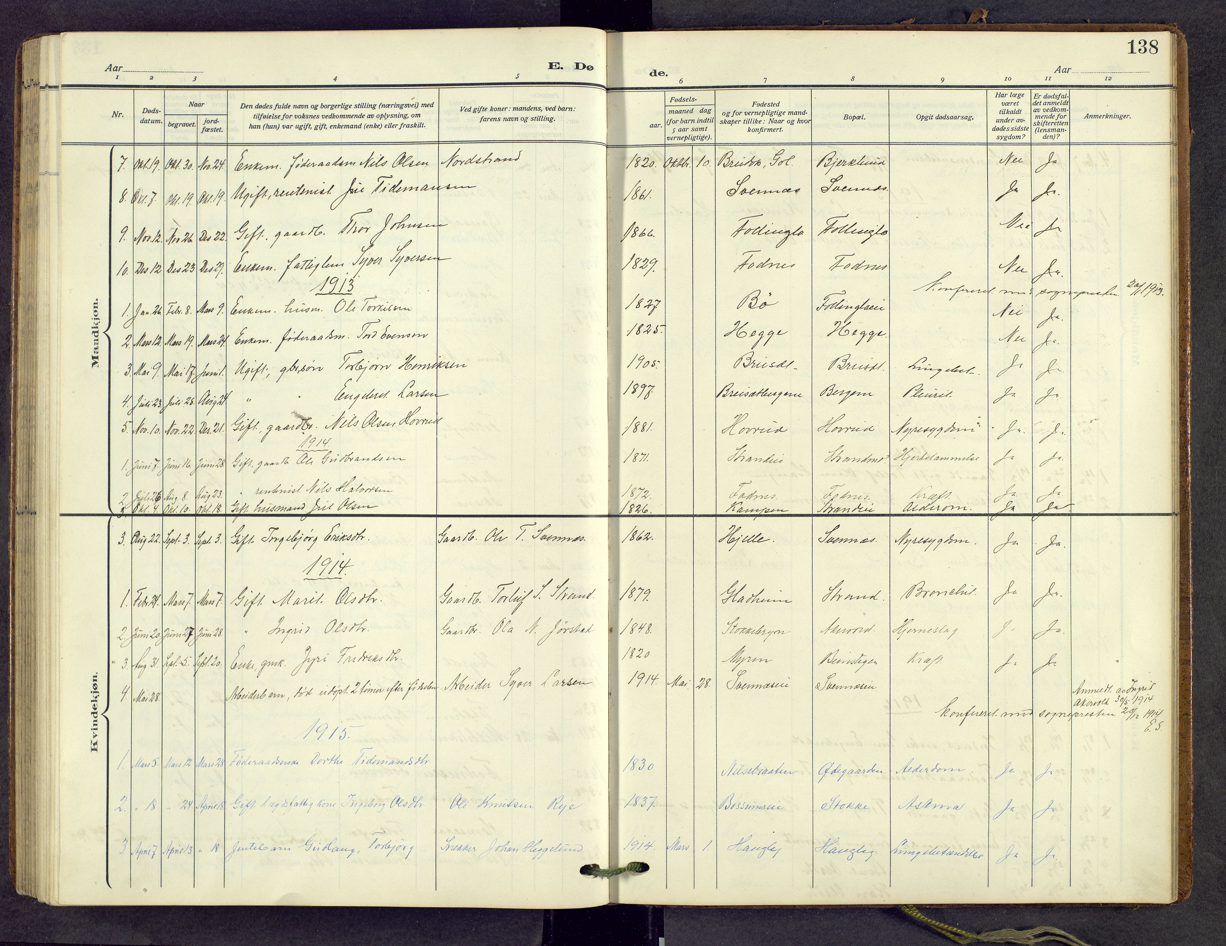 Nord-Aurdal prestekontor, SAH/PREST-132/H/Ha/Hab/L0013: Parish register (copy) no. 13, 1911-1948, p. 138