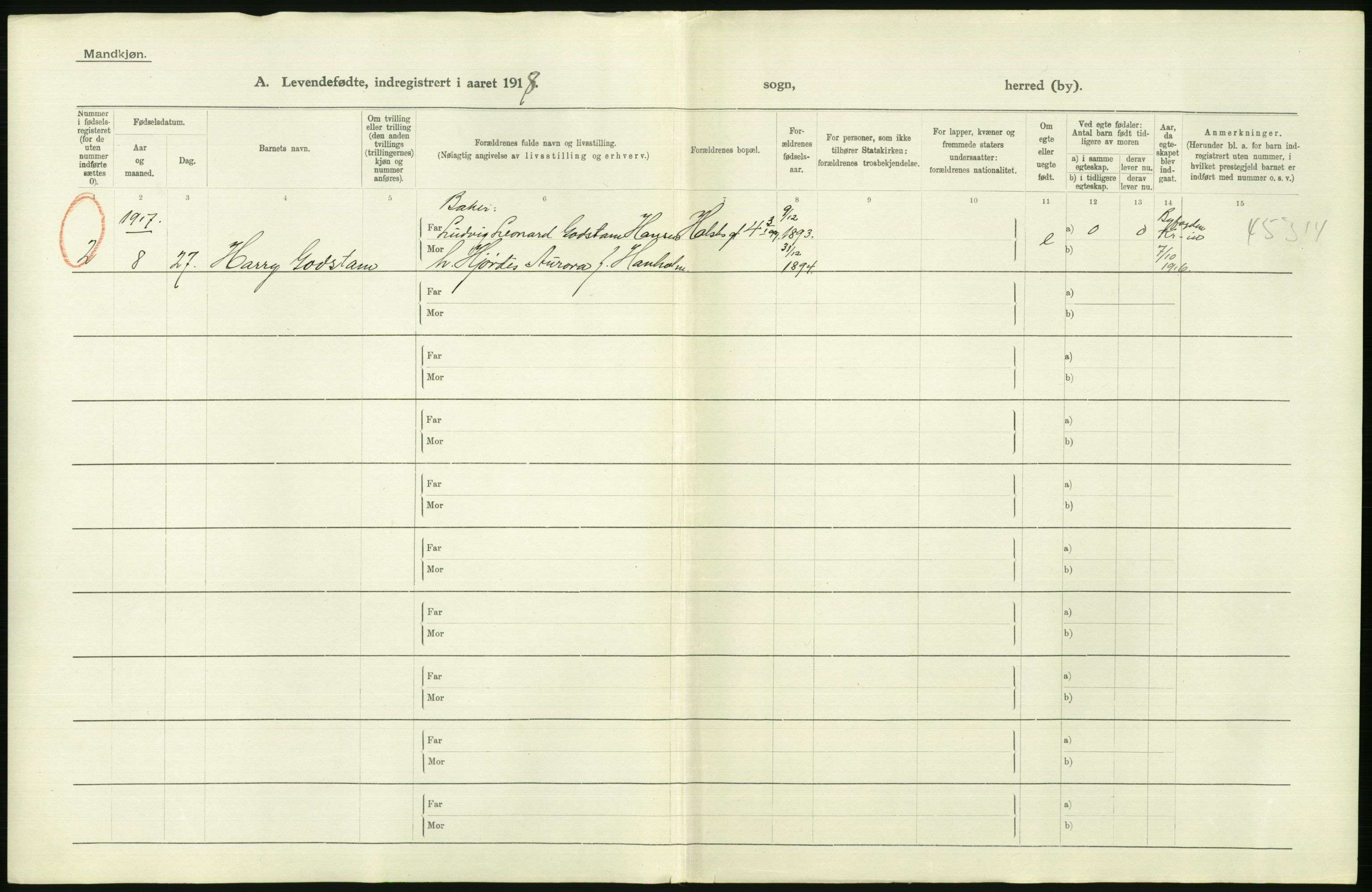 Statistisk sentralbyrå, Sosiodemografiske emner, Befolkning, AV/RA-S-2228/D/Df/Dfb/Dfbh/L0008: Kristiania: Levendefødte menn og kvinner., 1918, p. 854