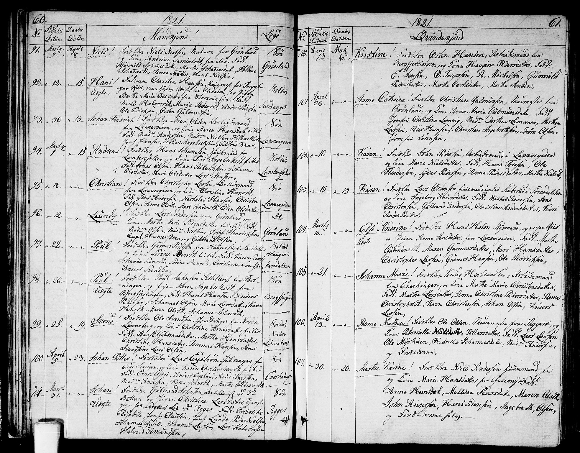 Aker prestekontor kirkebøker, SAO/A-10861/G/L0004: Parish register (copy) no. 4, 1819-1829, p. 60-61