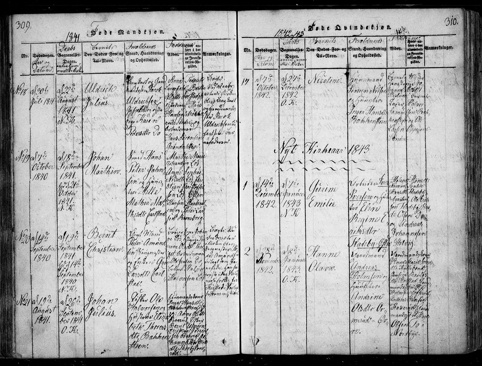 Nesodden prestekontor Kirkebøker, SAO/A-10013/F/Fa/L0006: Parish register (official) no. I 6, 1814-1847, p. 309-310