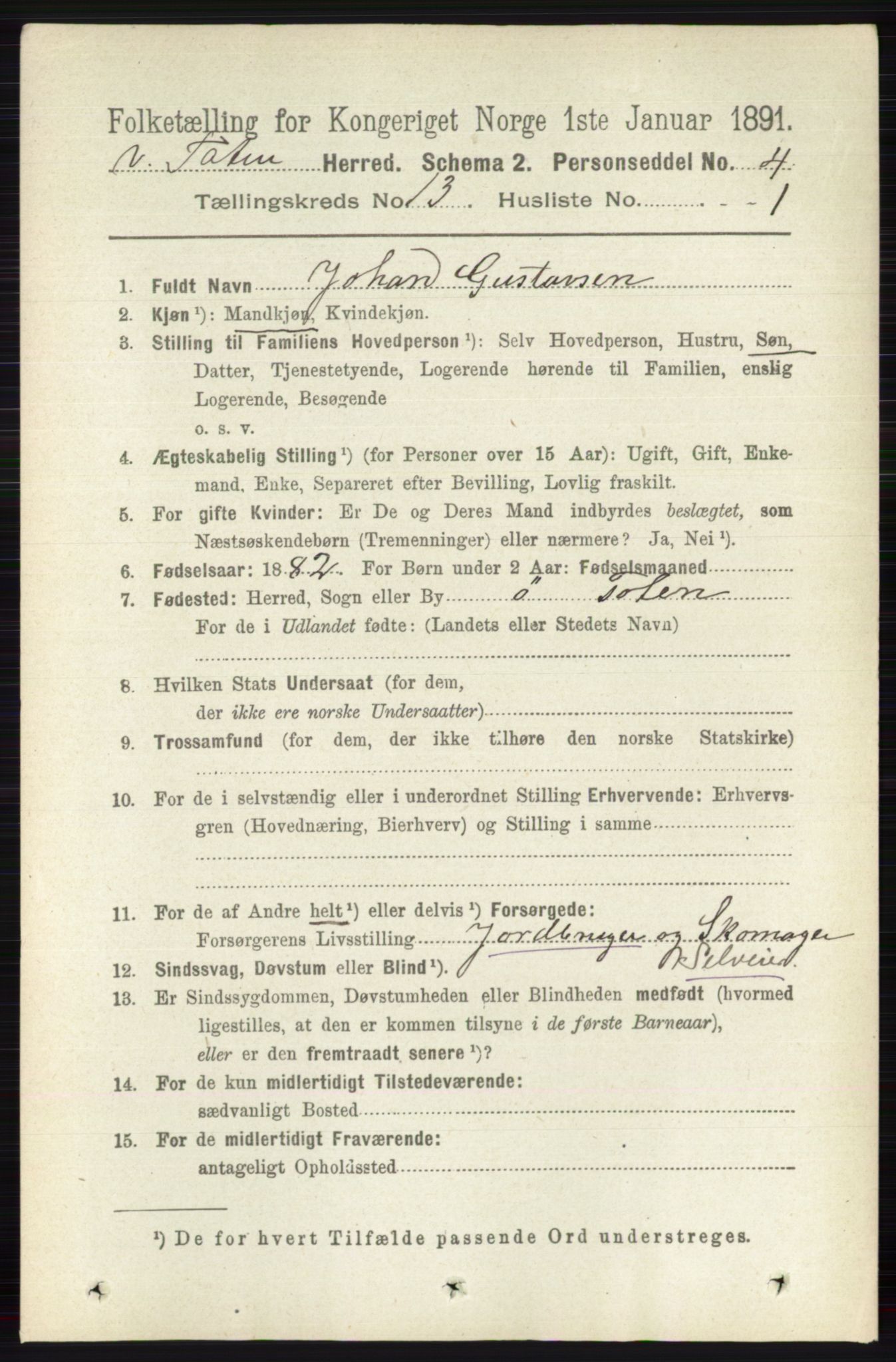 RA, 1891 census for 0529 Vestre Toten, 1891, p. 7817