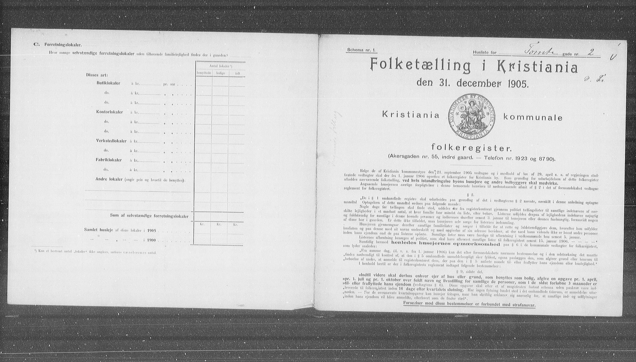 OBA, Municipal Census 1905 for Kristiania, 1905, p. 59452