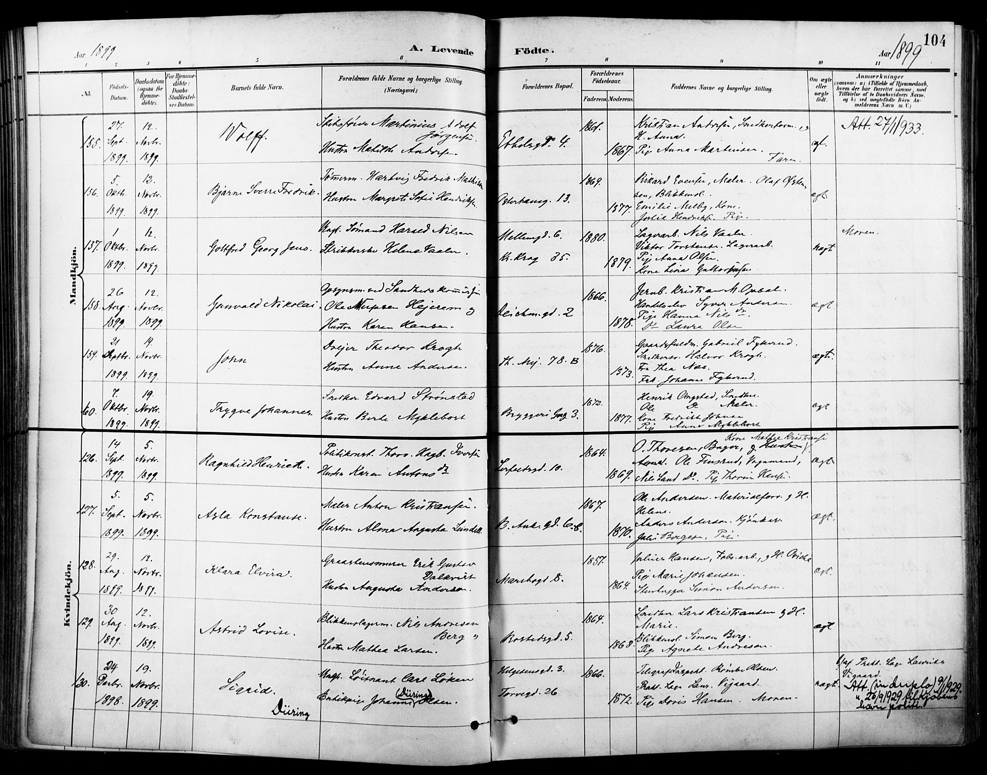Jakob prestekontor Kirkebøker, SAO/A-10850/F/Fa/L0005: Parish register (official) no. 5, 1896-1903, p. 104